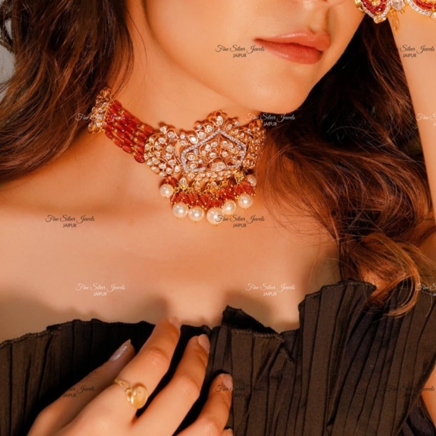 925 Silver Dhara Polki Necklace finesilverjewels