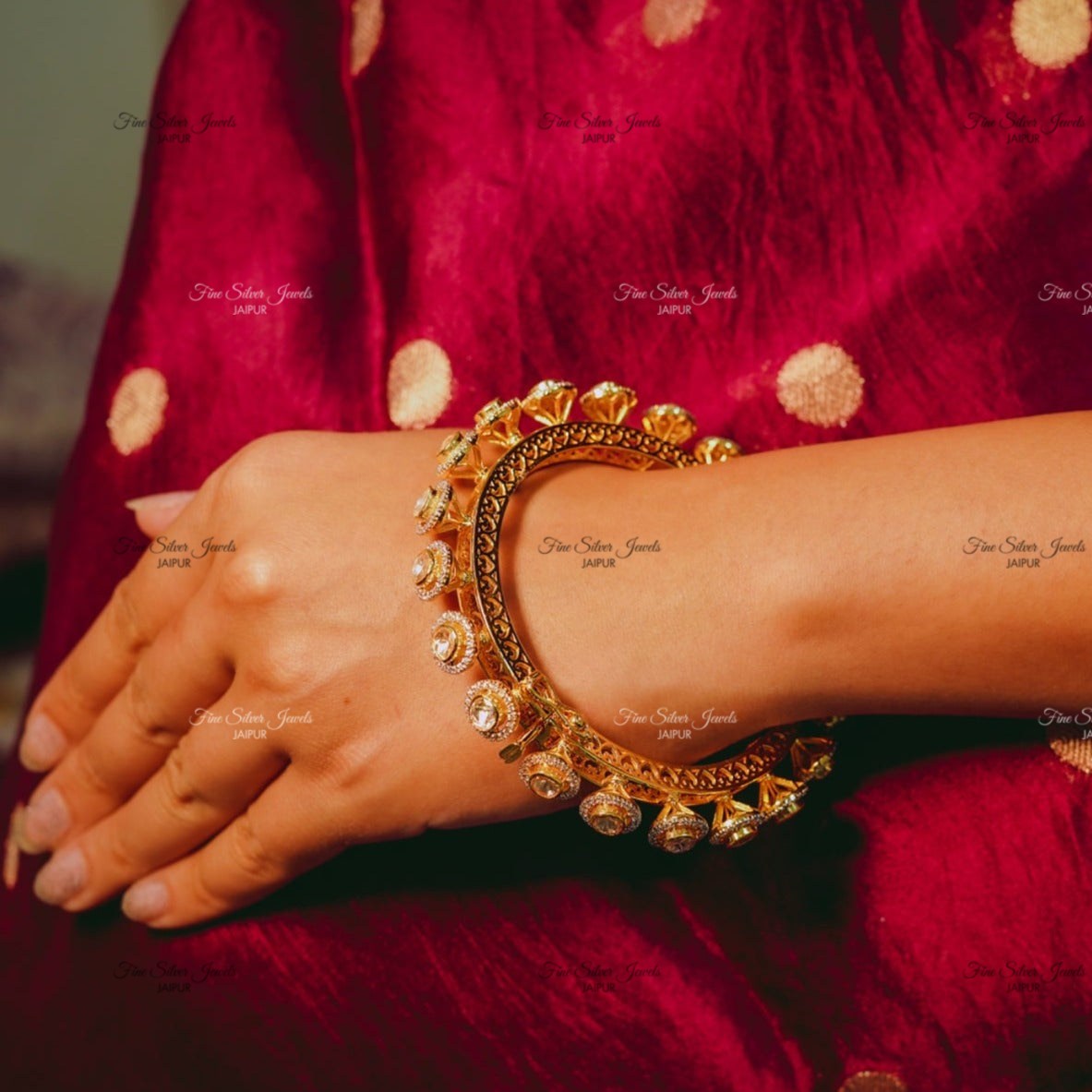 925 Silver Rajwada Polki Bangle finesilverjewels