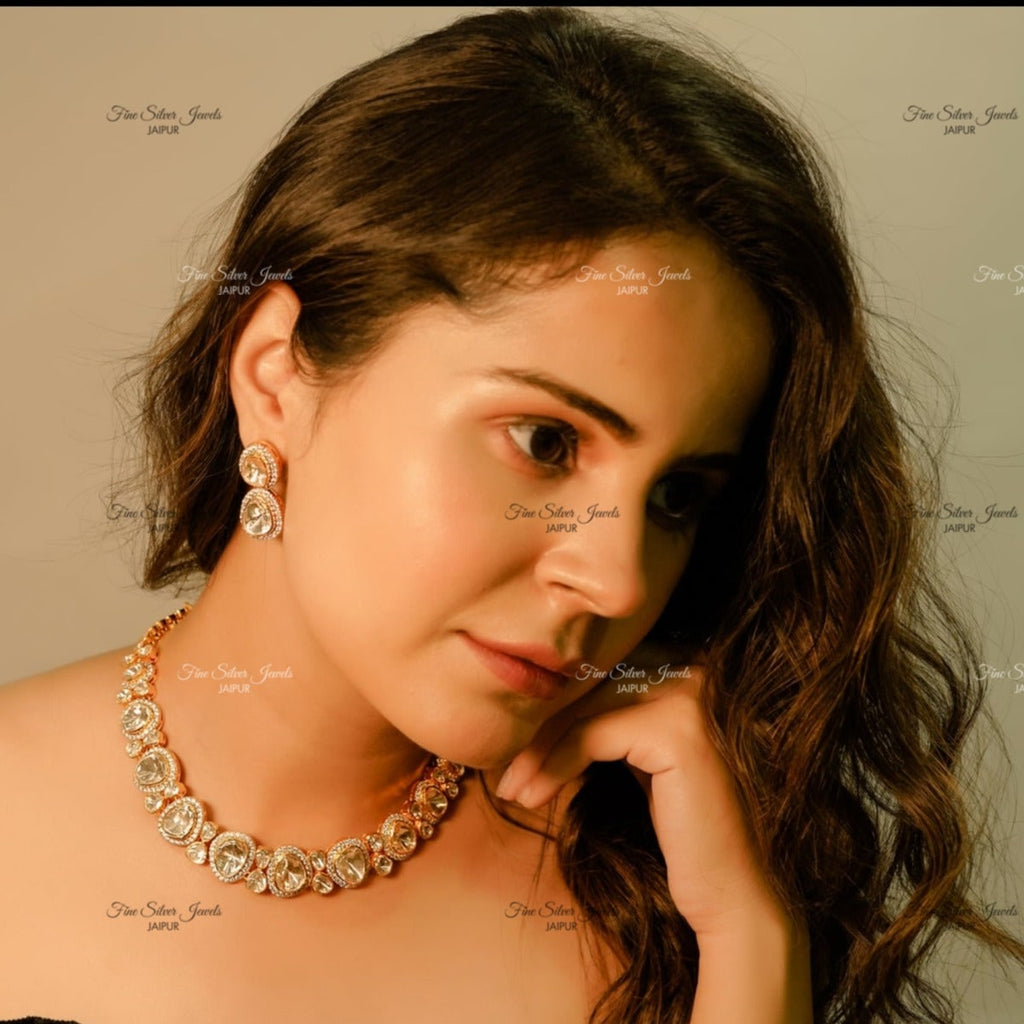 925 Silver SINGLE LINE POLKI NECKLACE finesilverjewels