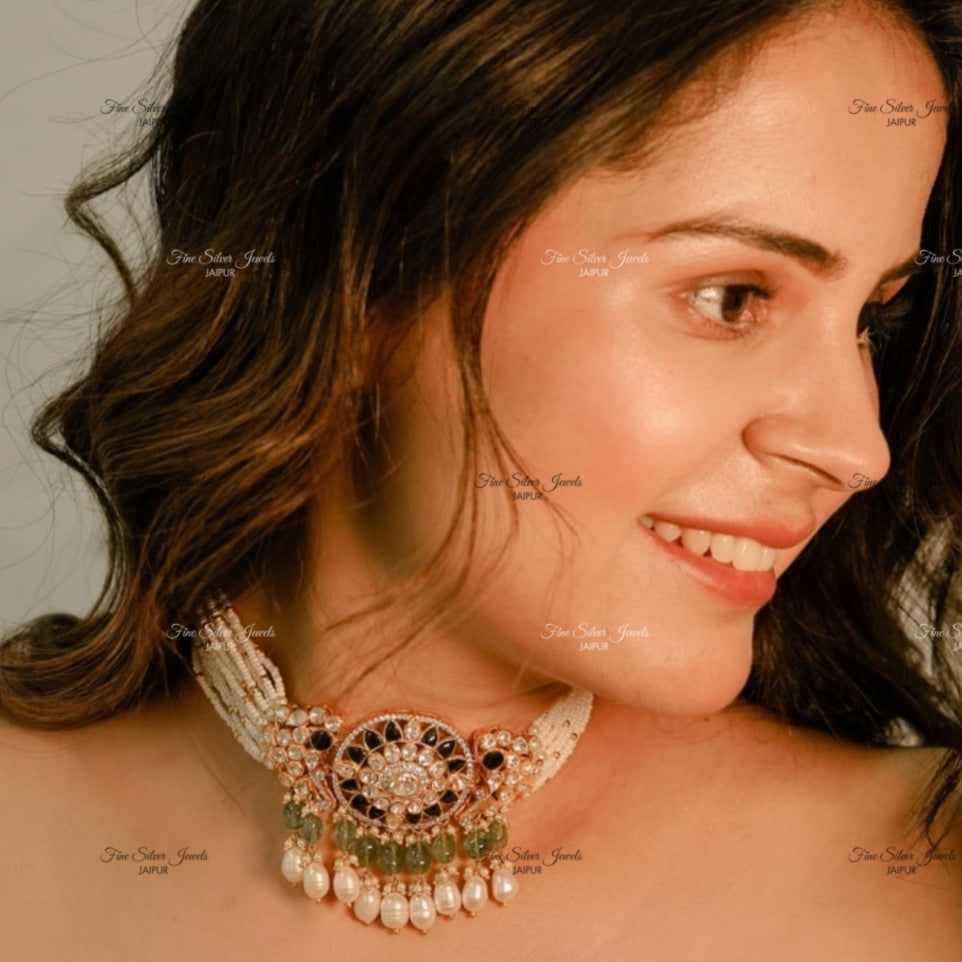 925 silver Raas polki choker finesilverjewels