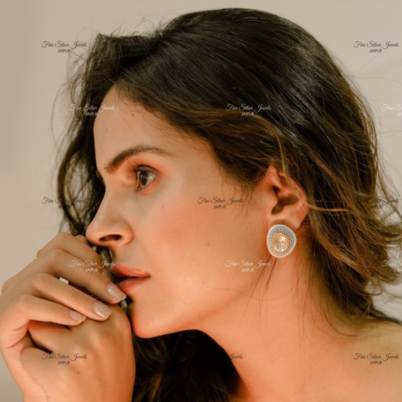 92.5 Silver Firoza Polki Earrings finesilverjewels