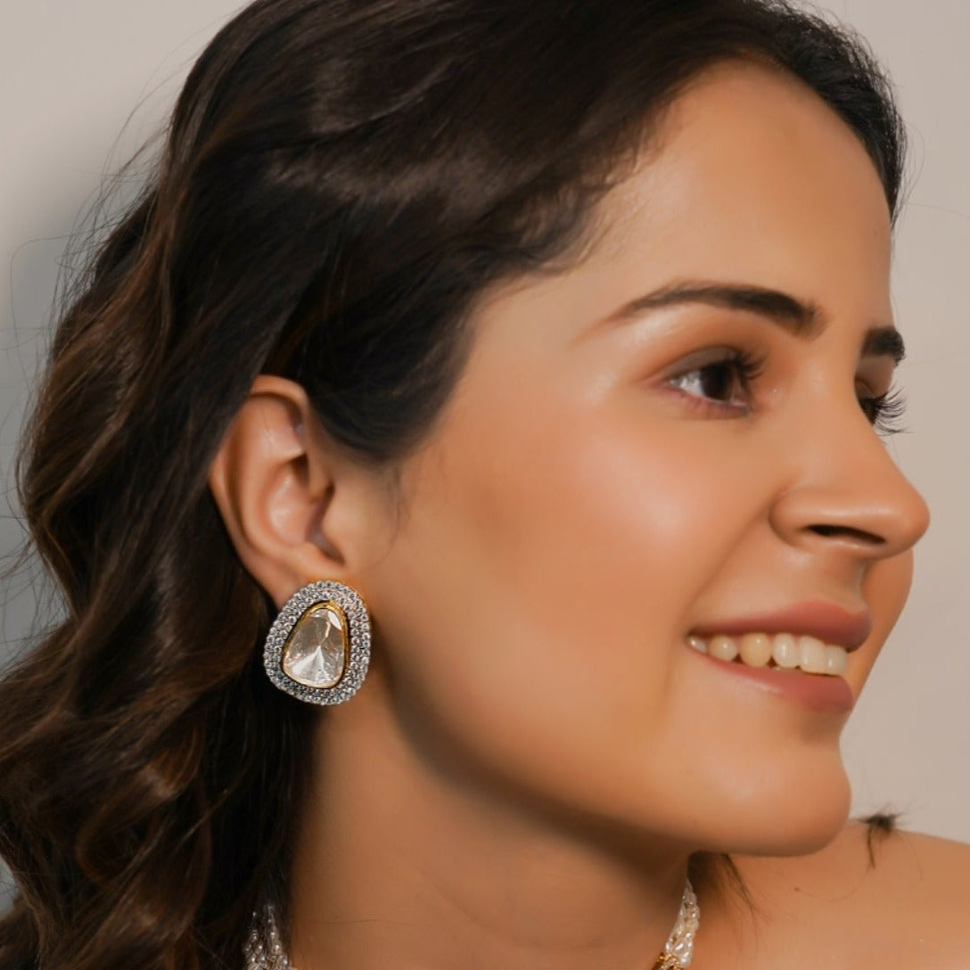 Double Outline Polki Earrings finesilverjewels