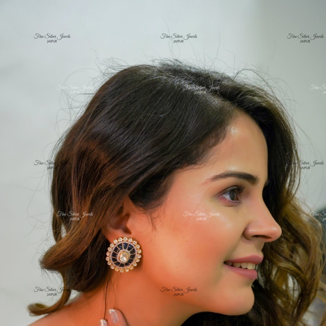 925 Silver Blue polki Earrings