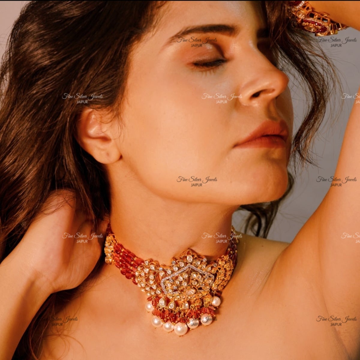 925 Silver Dhara Polki Necklace finesilverjewels