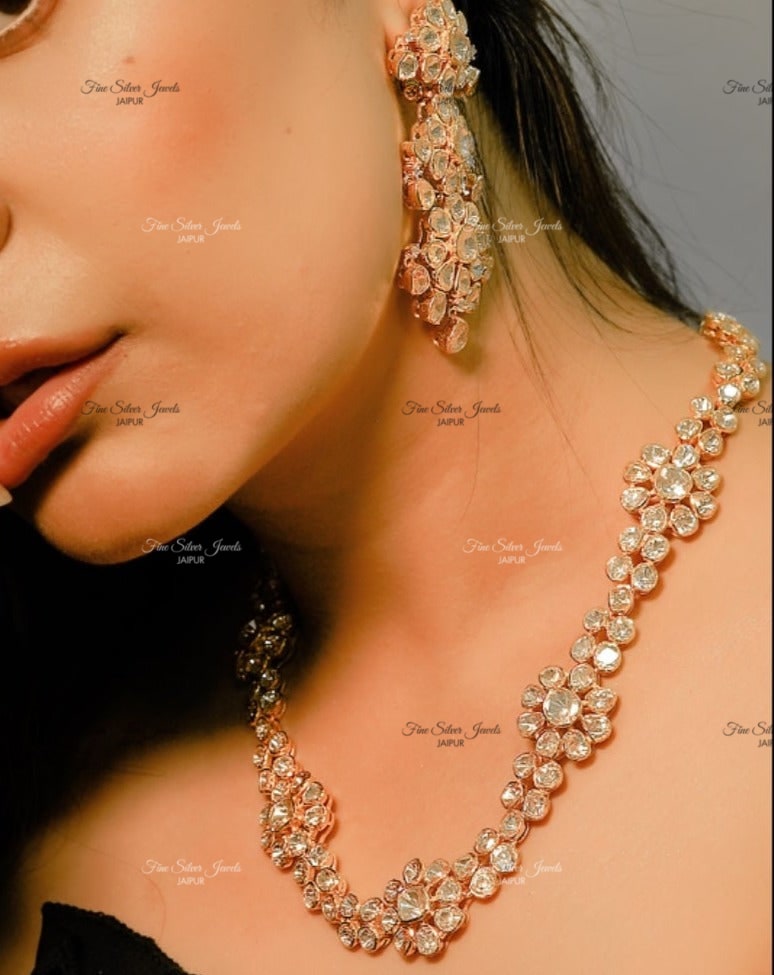 925 Silver FLORAL POLKI NECKLACE finesilverjewels