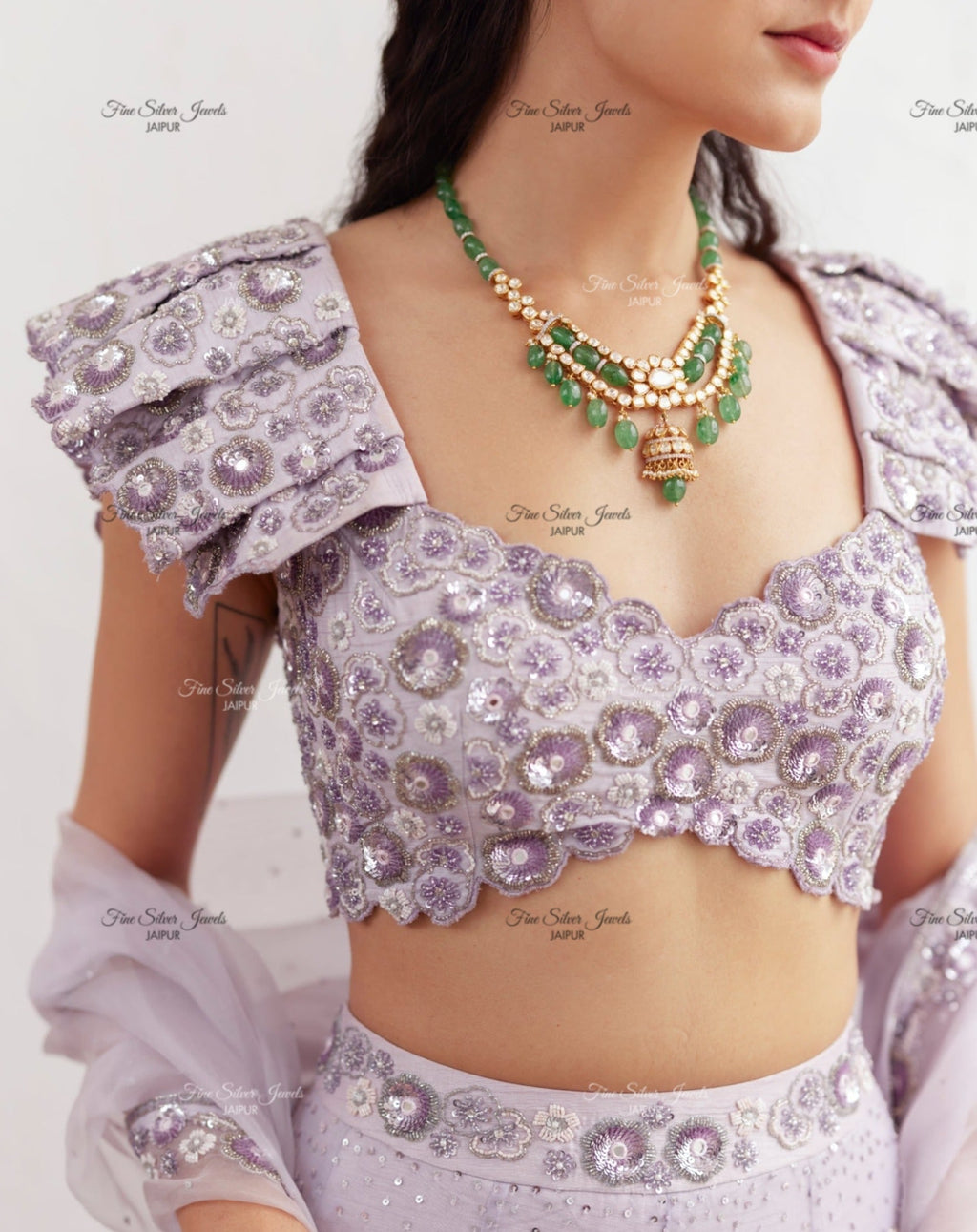 925 Silver Veerali Polki Necklace Set