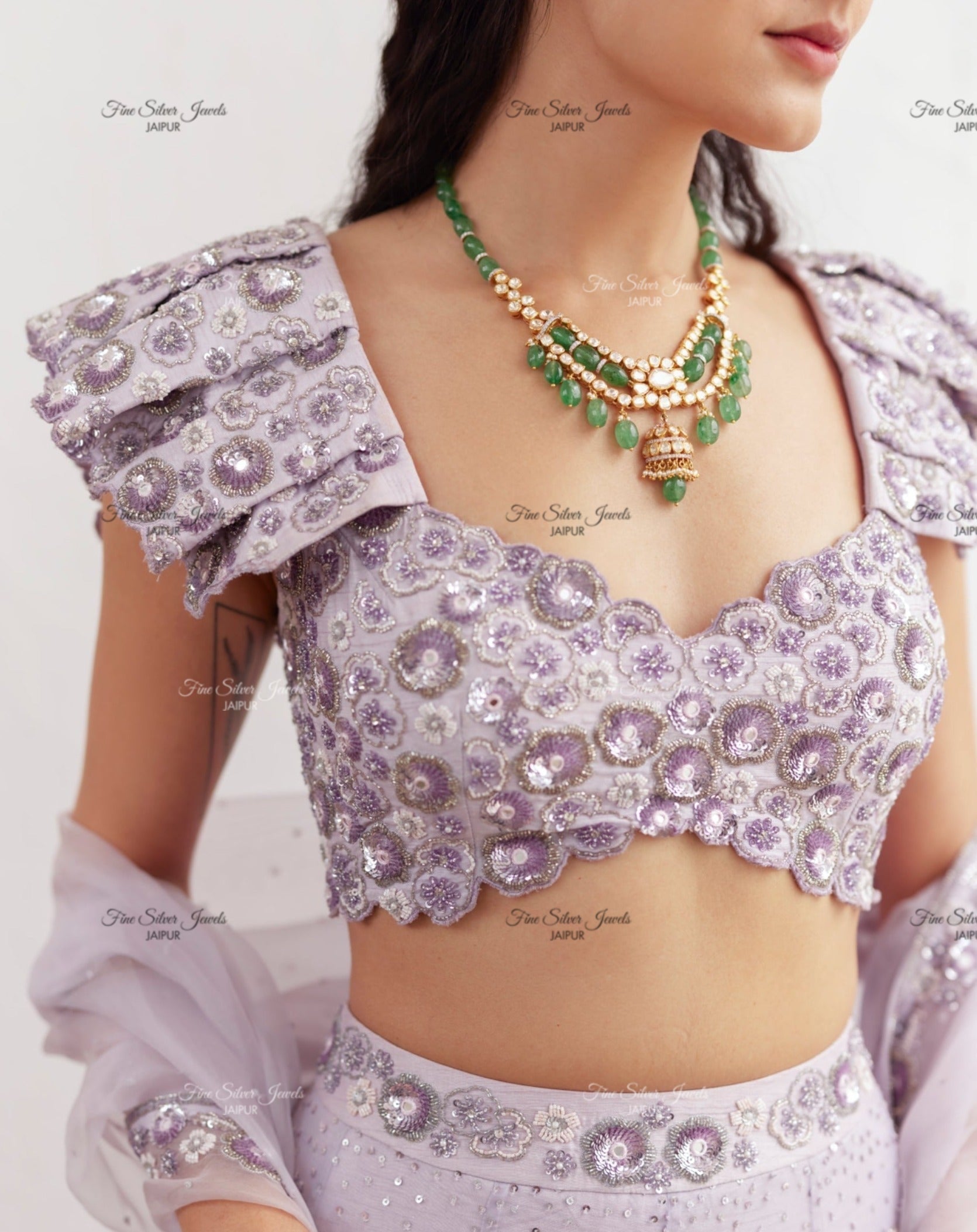 925 Silver Veerali Polki Necklace Set