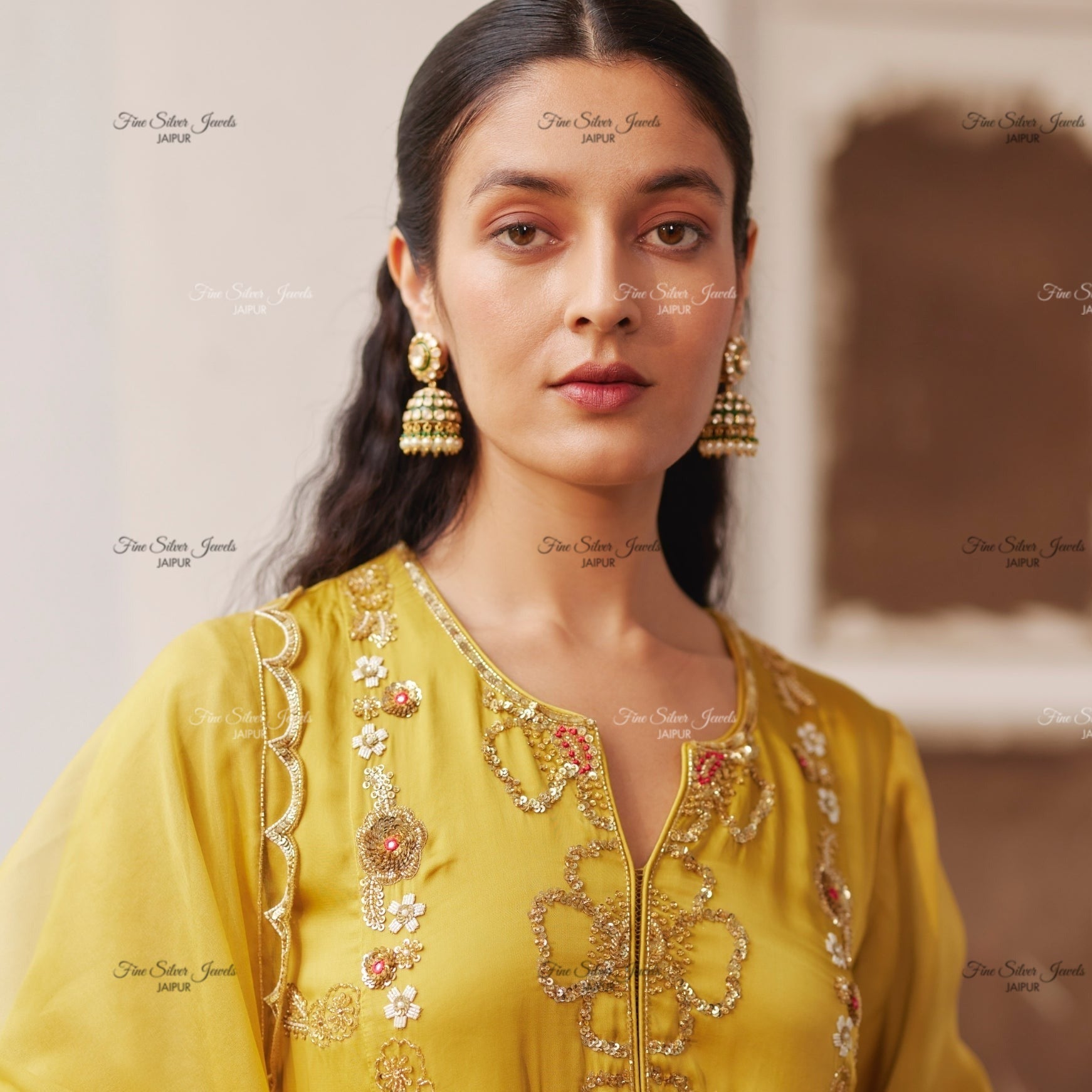 925 Silver Meena Jhumka Earrings