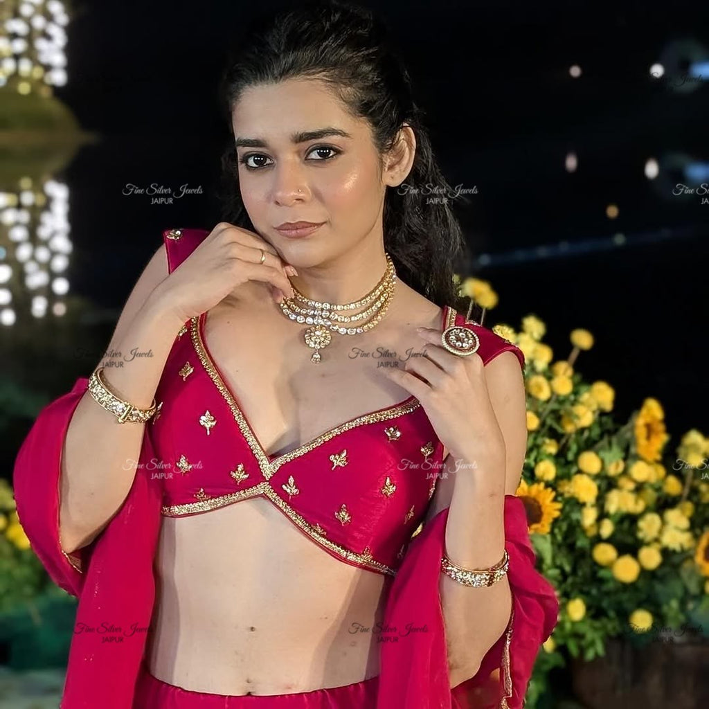 925 Silver Rukmini Polki Necklace Set