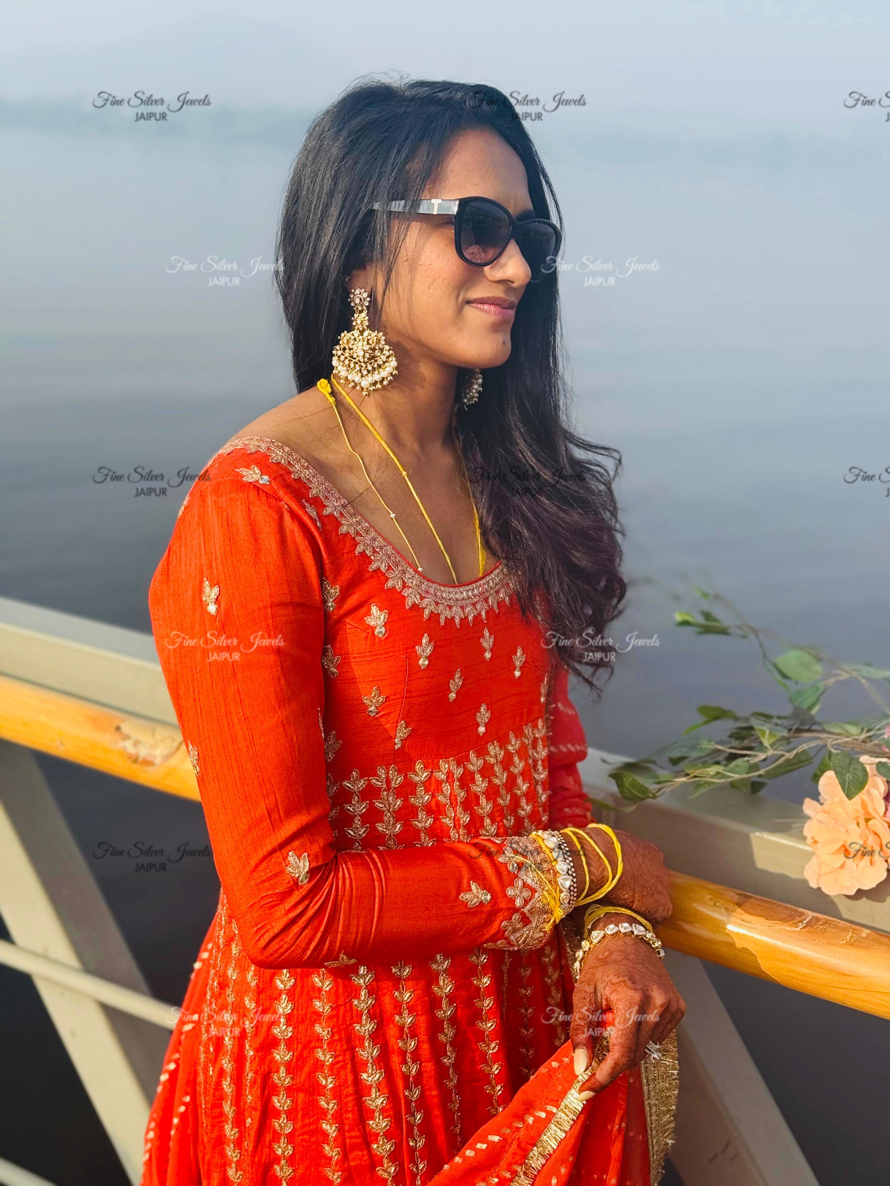 925 Silver bridal Chandbali Earrings