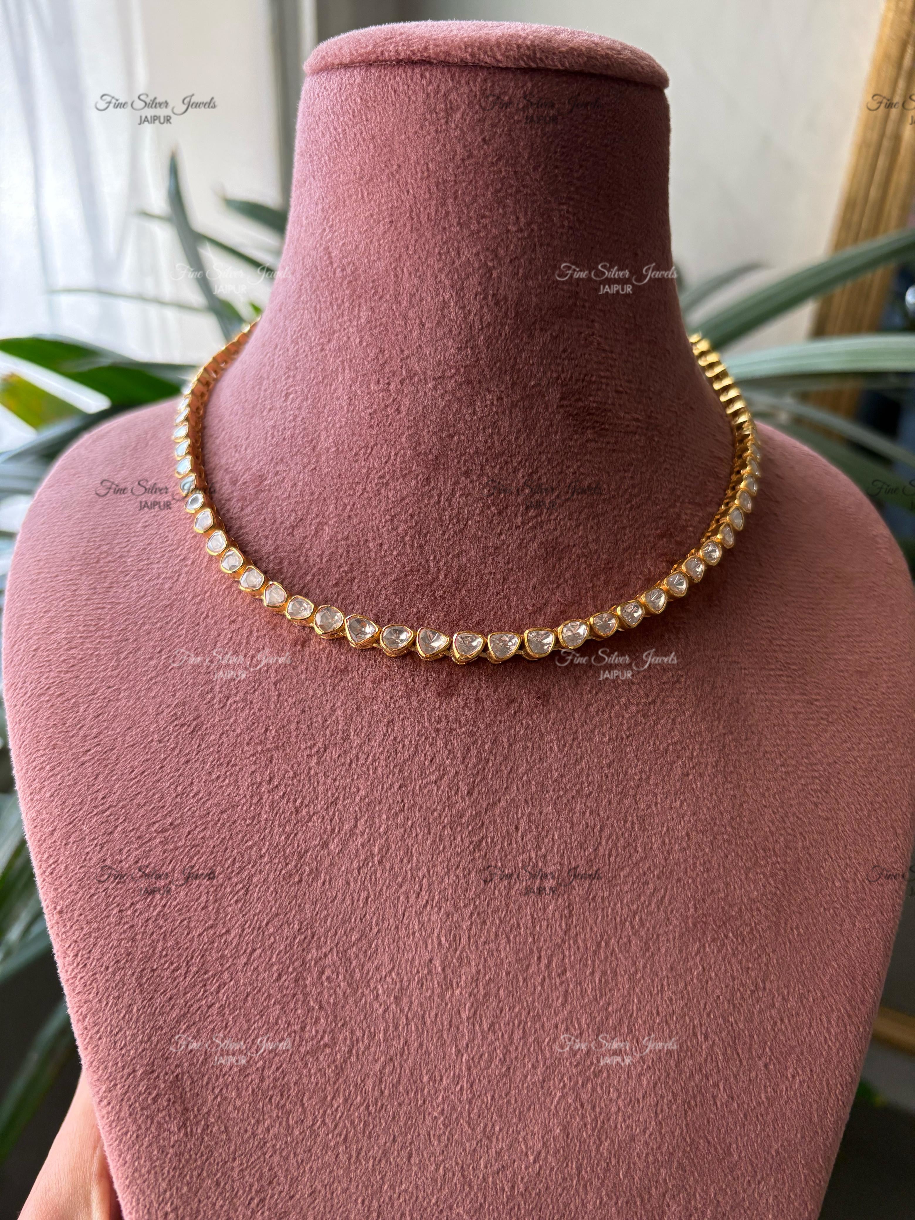 925 Silver Polki Single Line Necklace