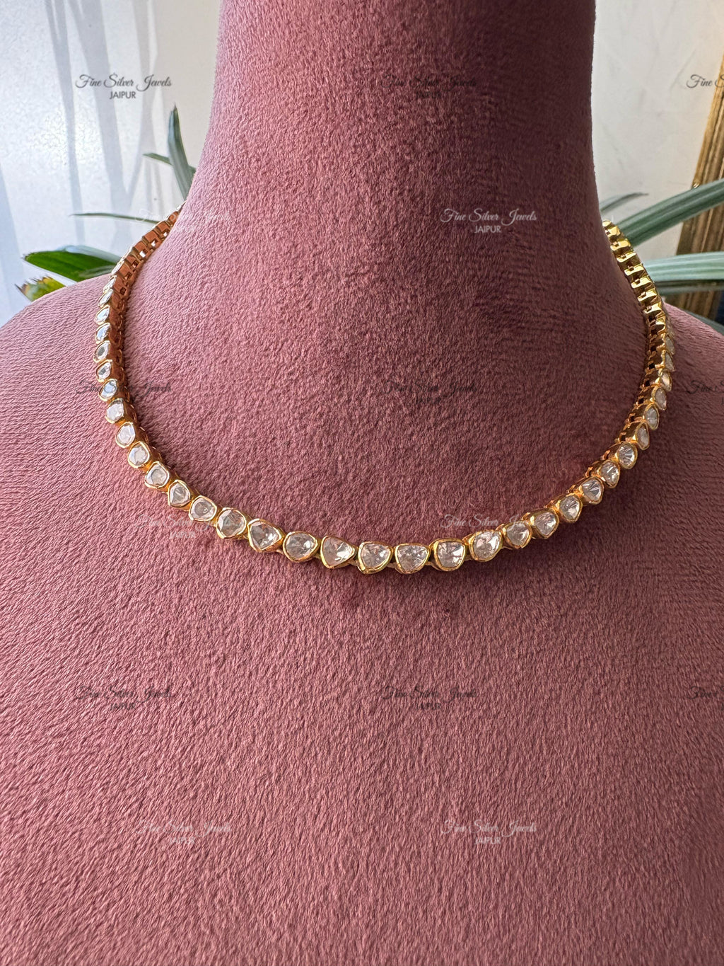 925 Silver Polki Single Line Necklace