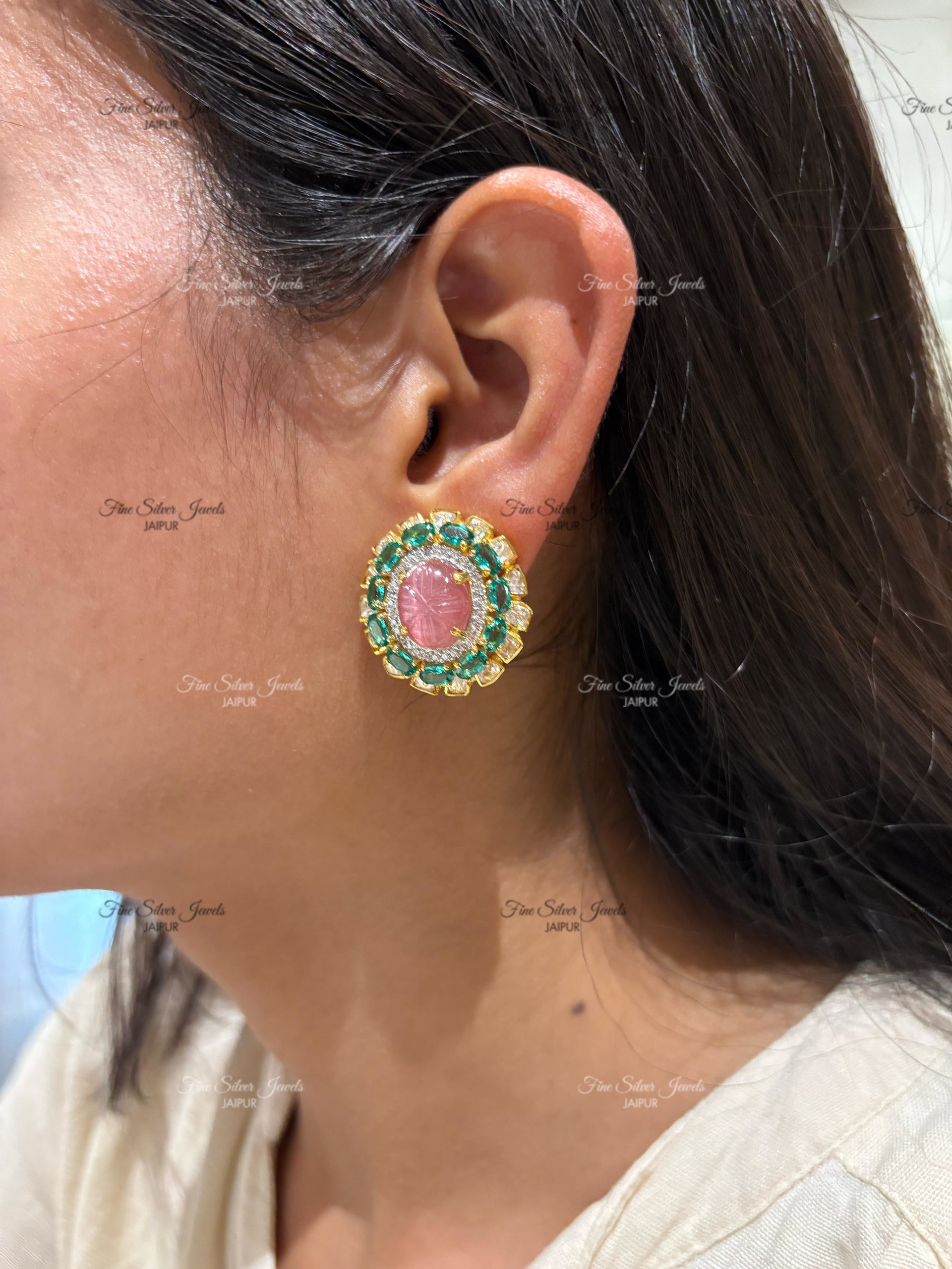 925 Silver Isa Polki Earring