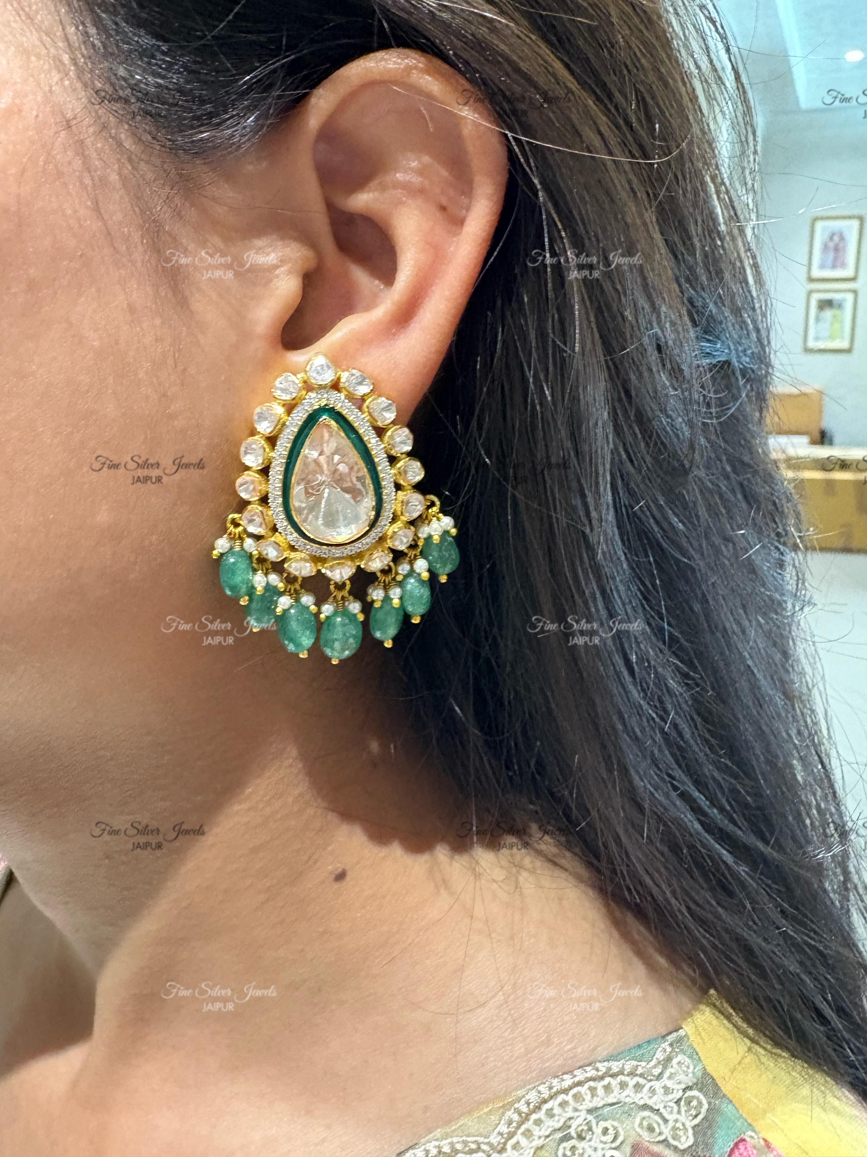 92.5 Silver Charm Polki Earring