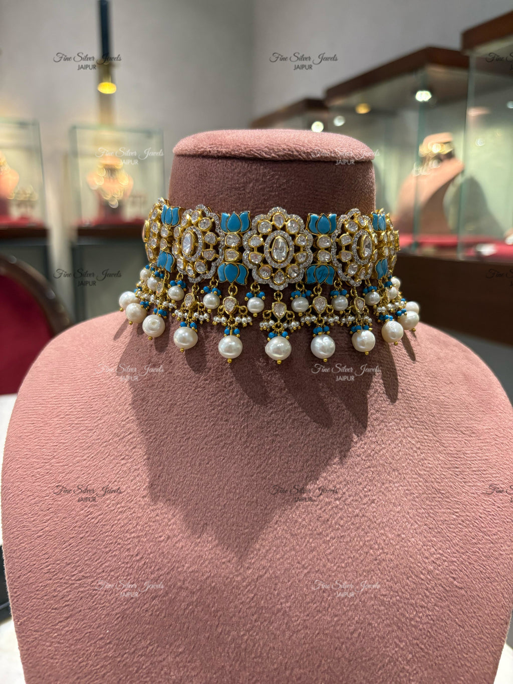 925 Silver Gulaal Polki Necklace Set