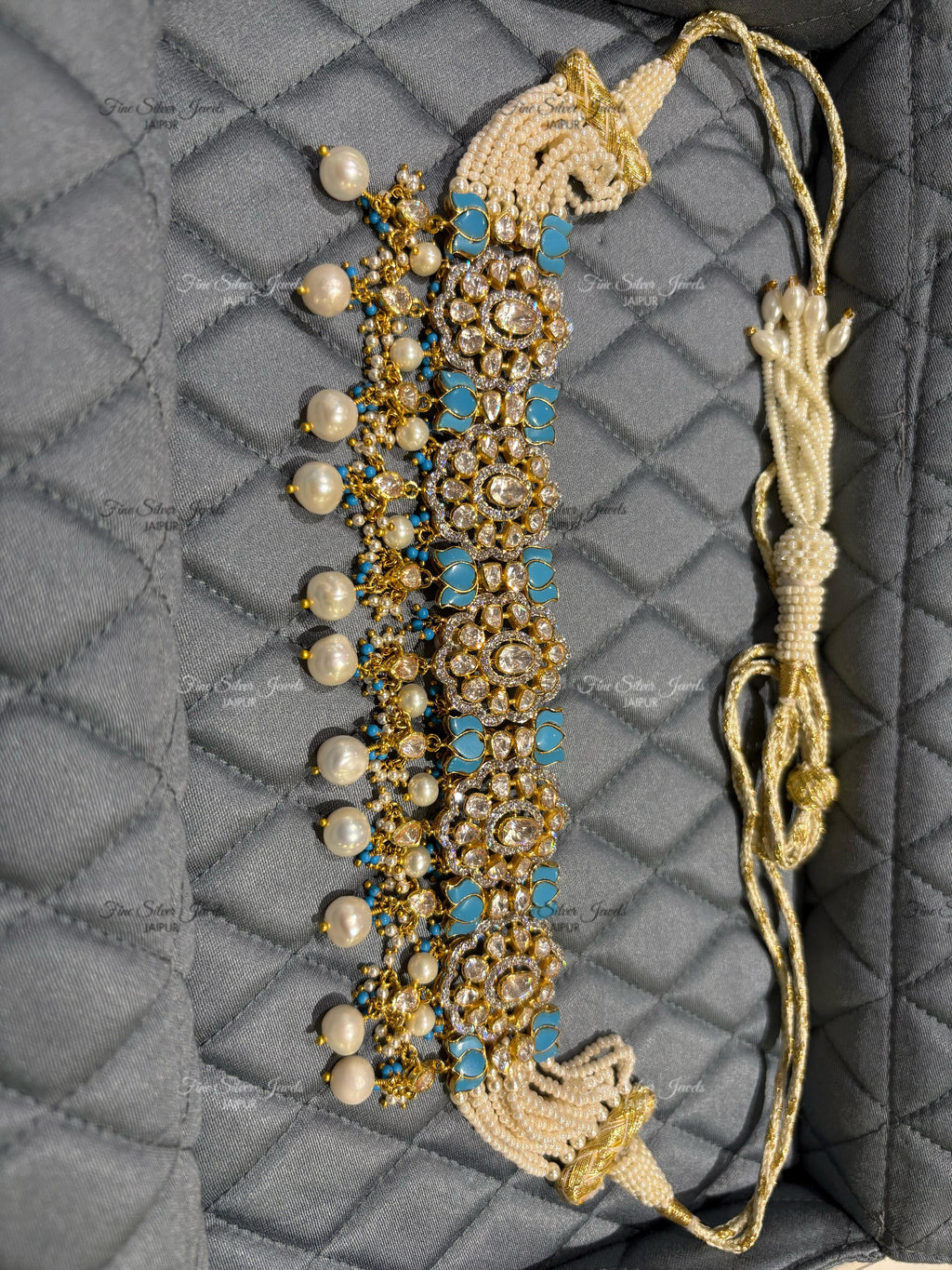 925 Silver Gulaal Polki Necklace Set