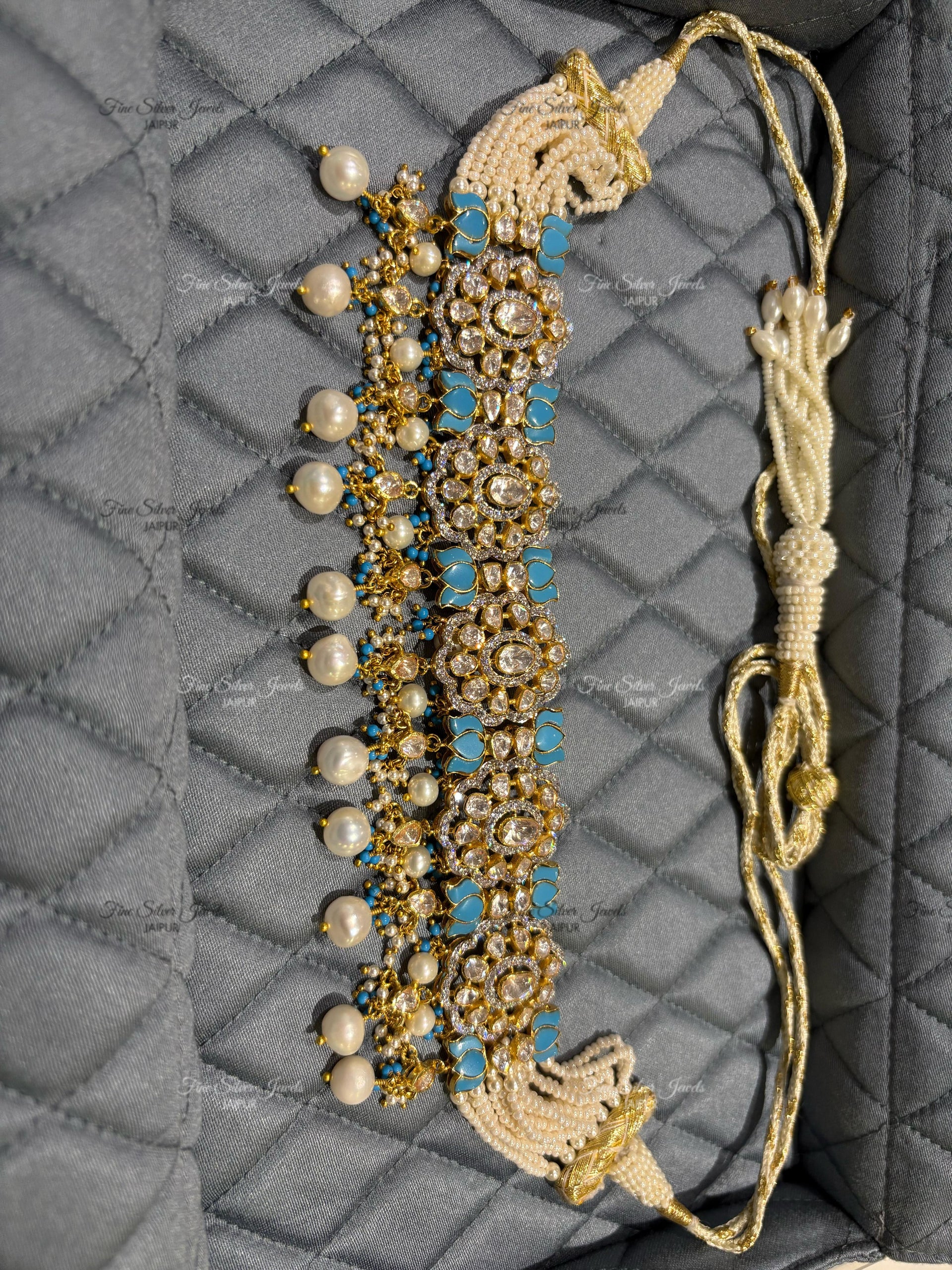 925 Silver Gulaal Polki Necklace Set