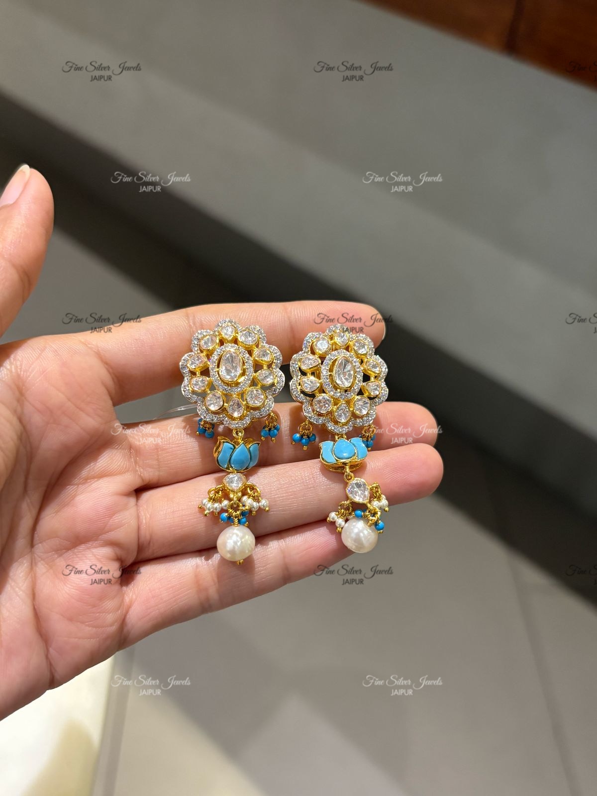 925 Silver Gulaal Polki Necklace Set