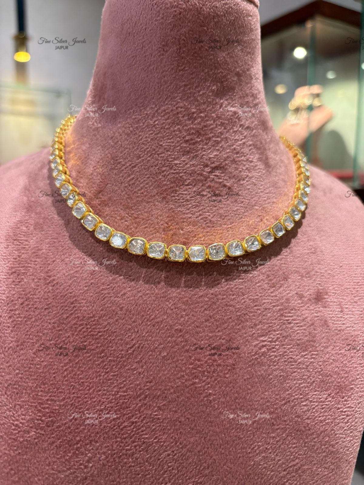 925 Silver Polki Single Line Necklace