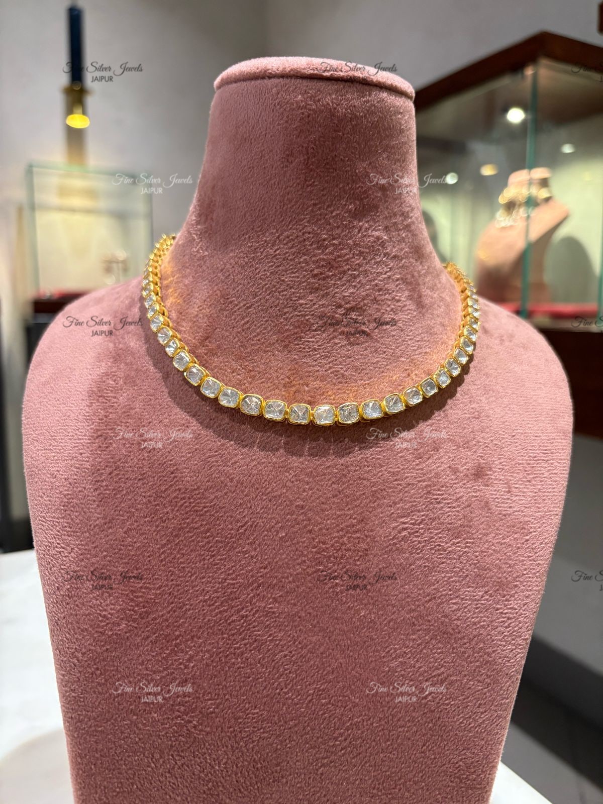 925 Silver Polki Single Line Necklace