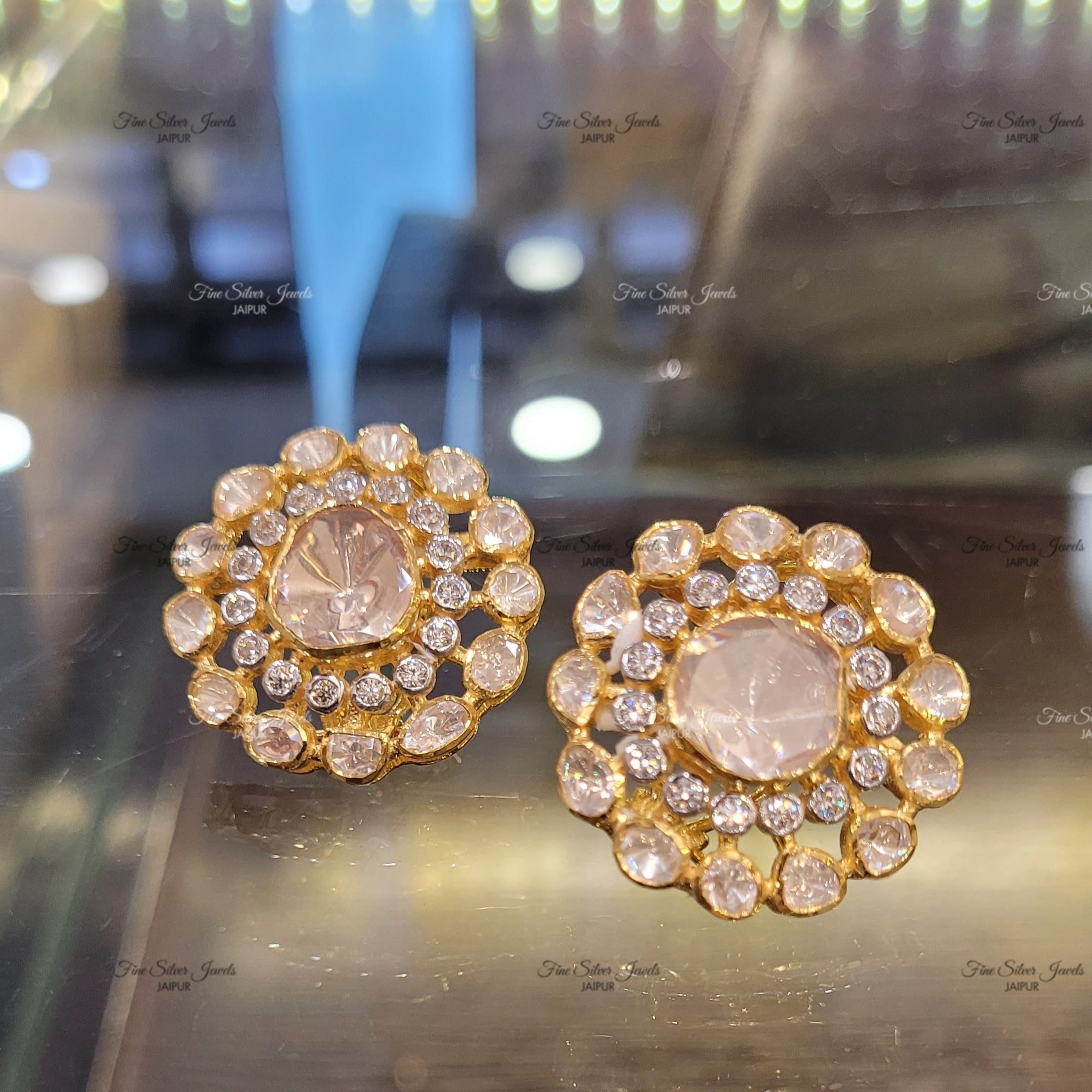 QIZAKAT FLORAL POLKI STUD EARRING finesilverjewels