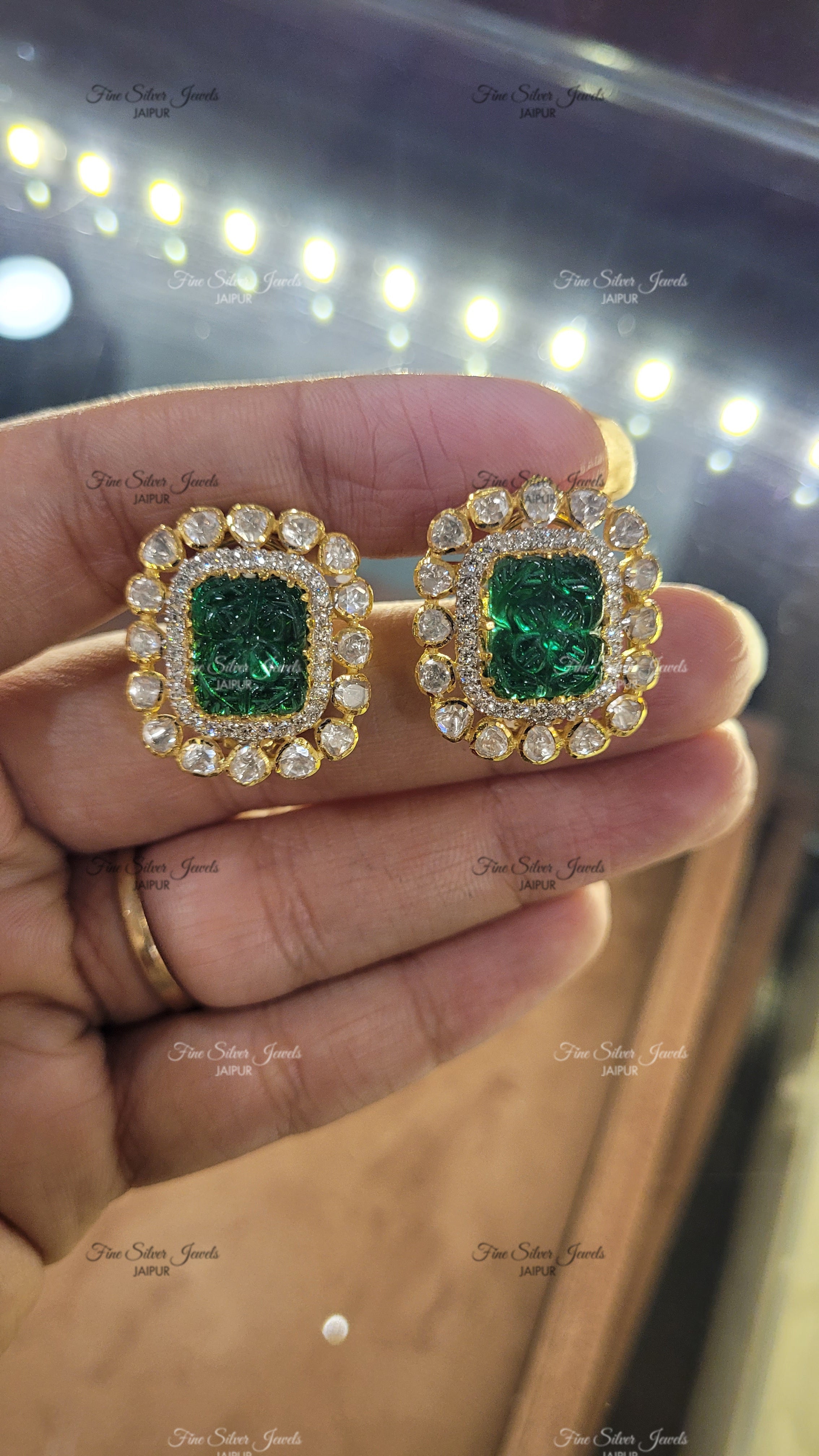 MASPARA POLKI EMERALD STUD EARRING finesilverjewels