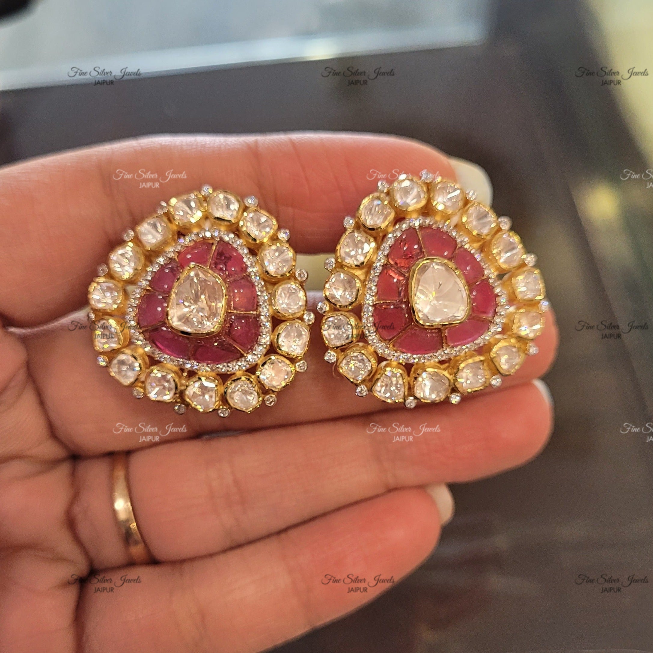 ZUNAIR RUBY POLKI STUD EARRING finesilverjewels
