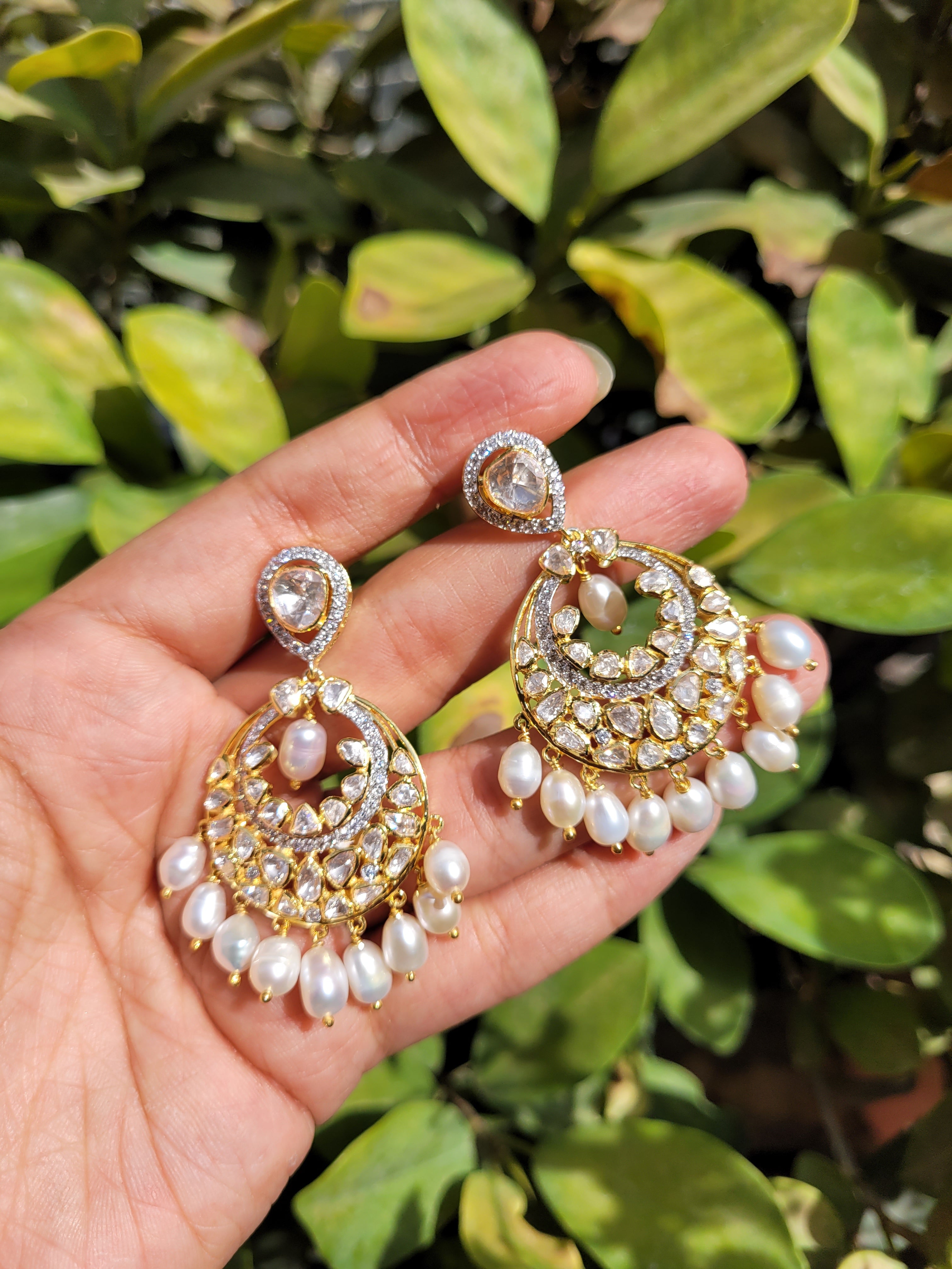 Buy Resham Chaand Baalis with Mirror Polki and Pearls Online in India |  Zariin