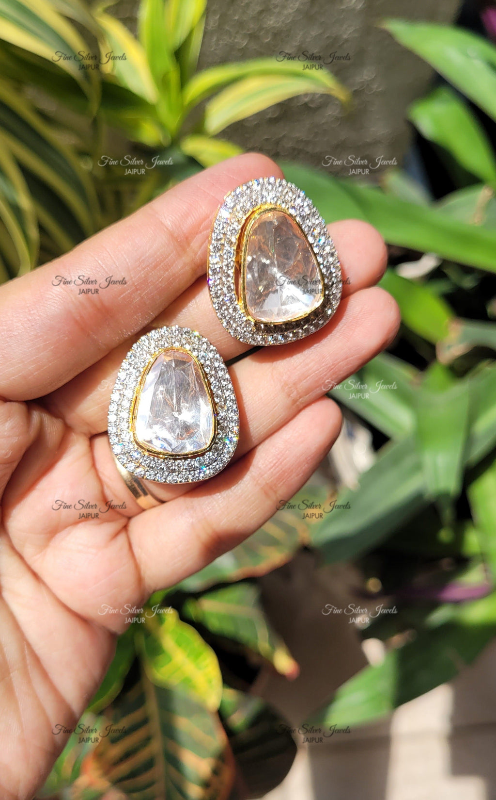 Double Outline Polki Earrings finesilverjewels