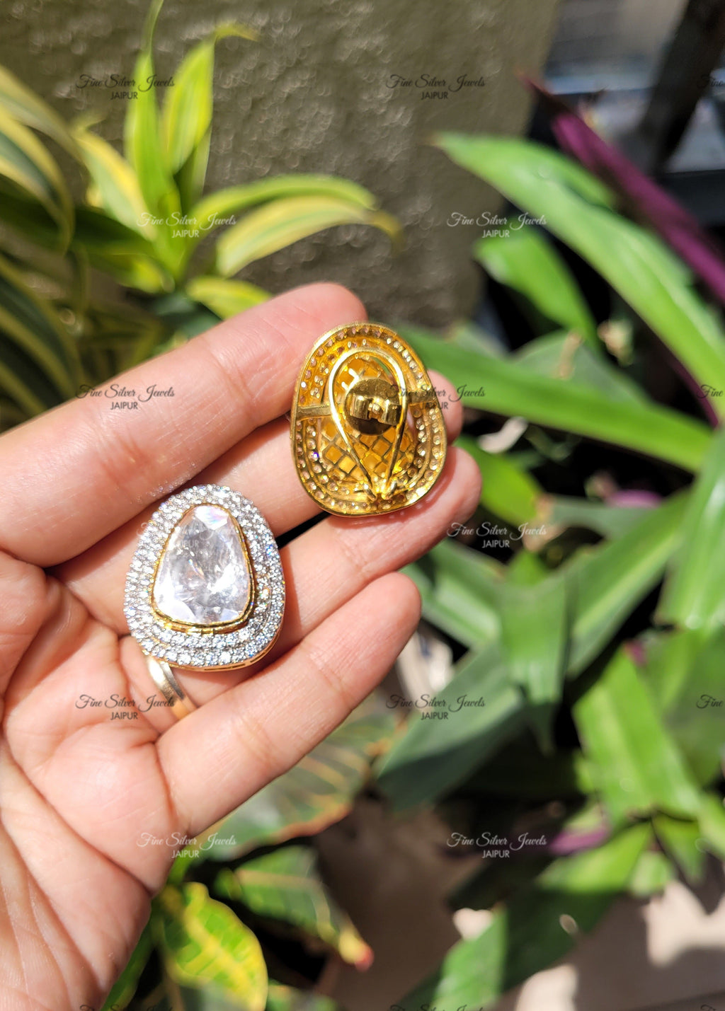 Double Outline Polki Earrings finesilverjewels