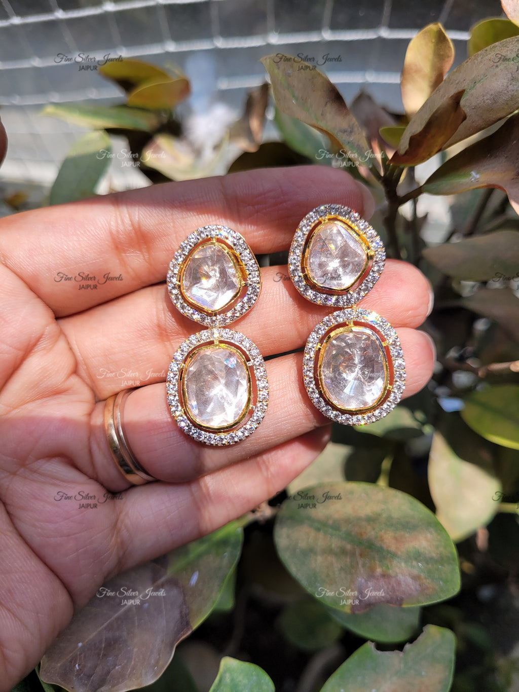 GOLD FINISH POLKI EARRINGS finesilverjewels