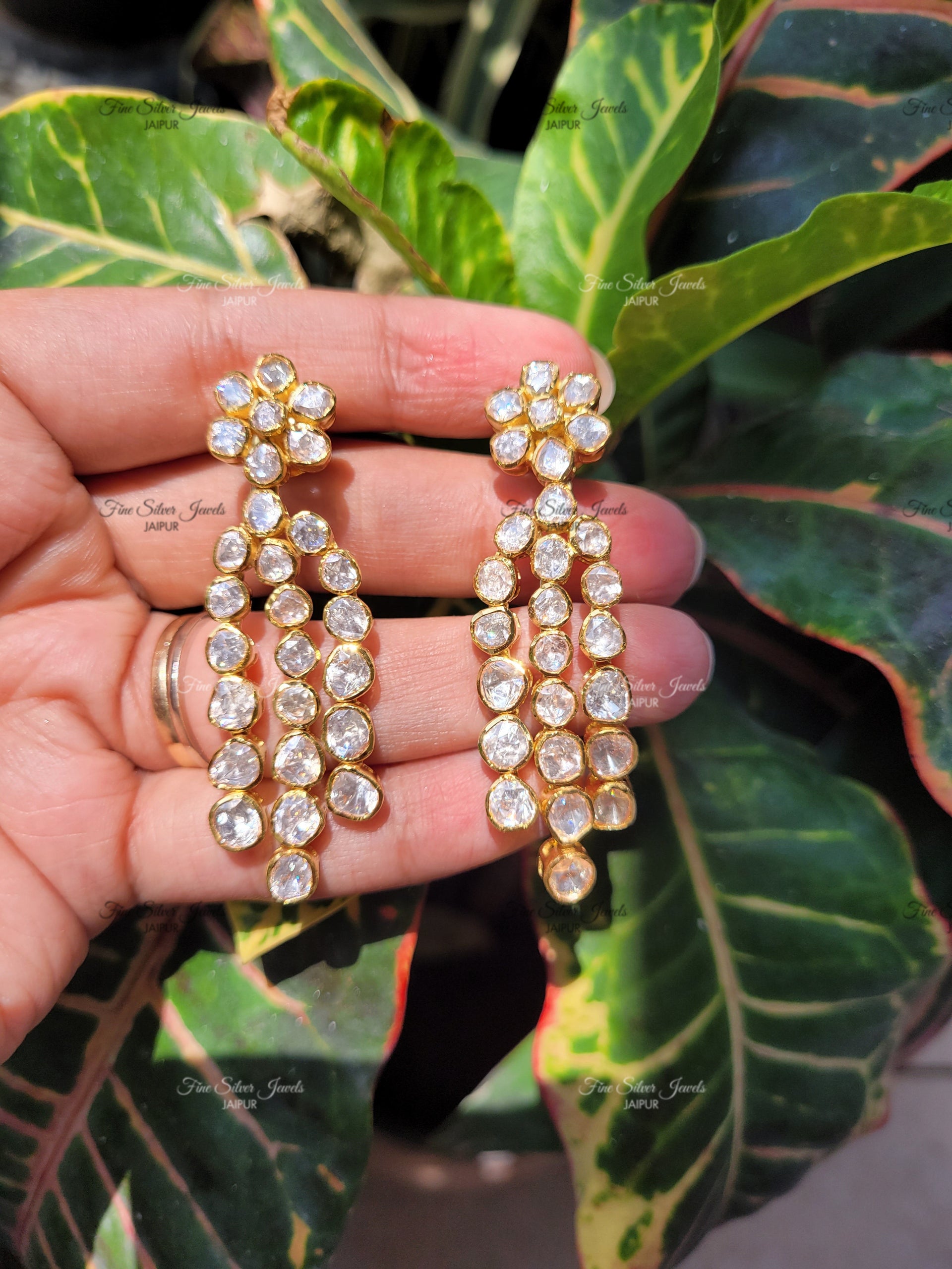 925 silver LONG POLKI EARRINGS finesilverjewels