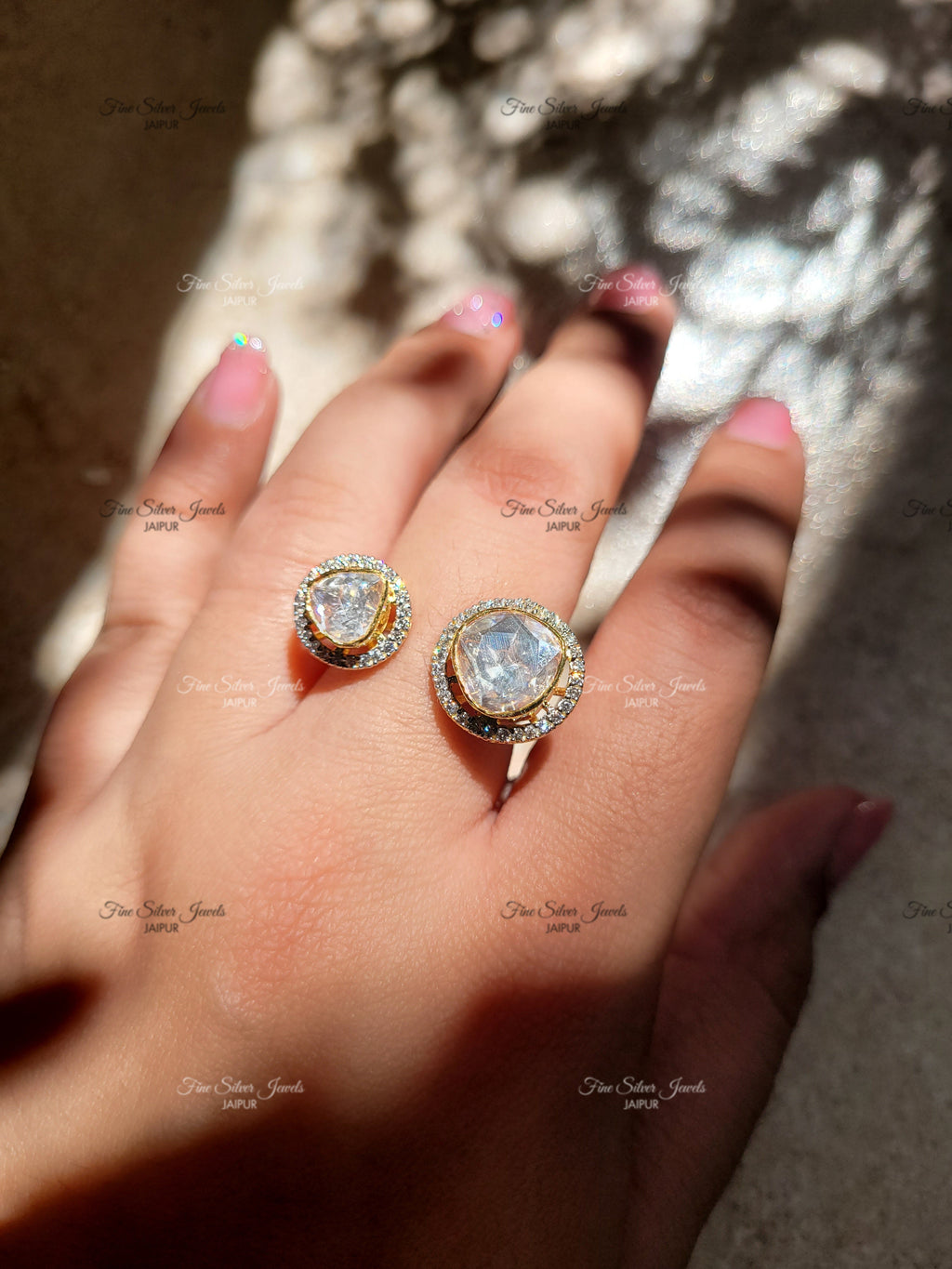 92.5 silver Double polki ring finesilverjewels