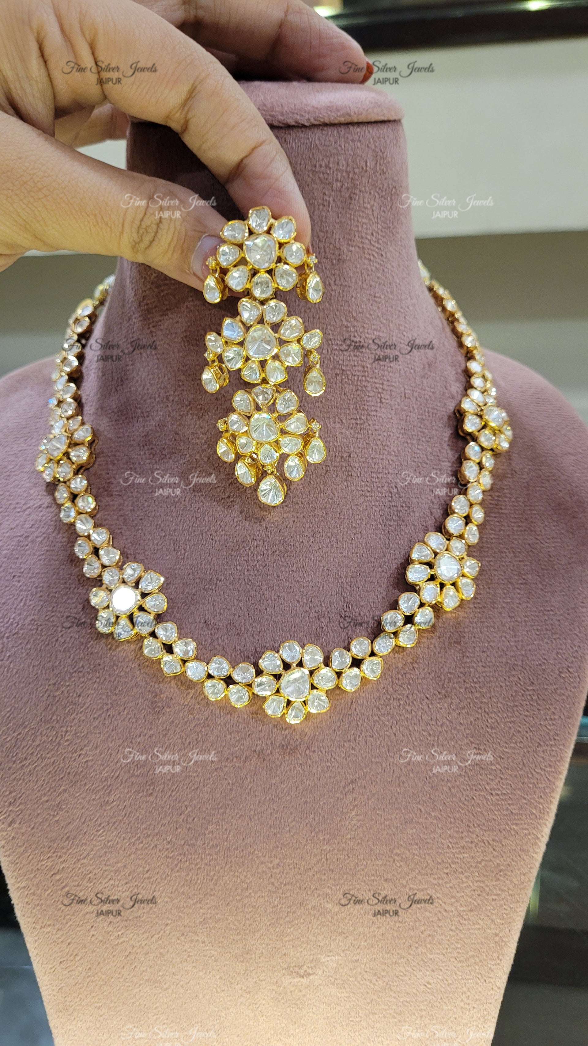 FLORAL POLKI NECKLACE finesilverjewels