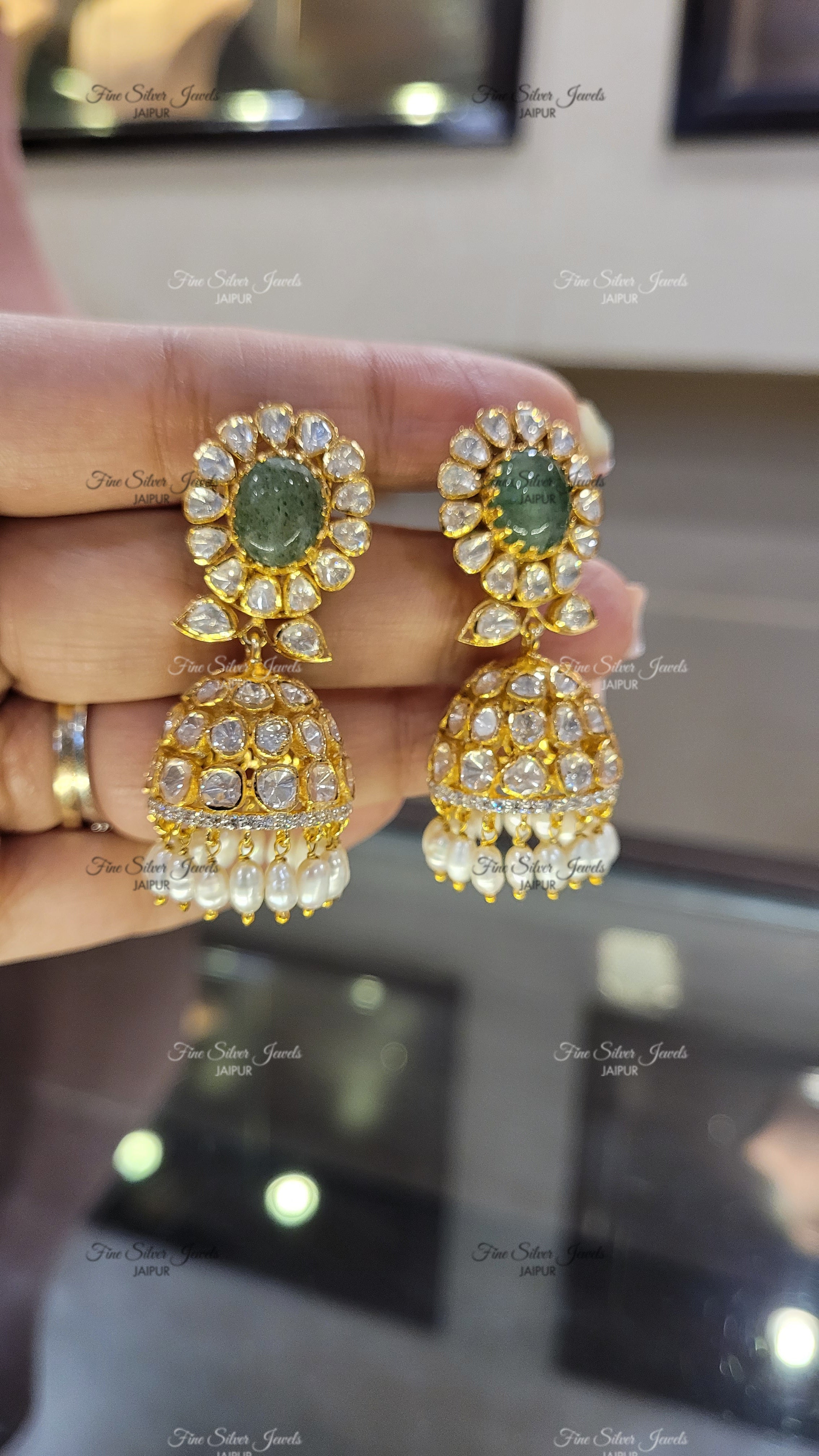 EMERALD POLKI JHUMKA EARRING finesilverjewels