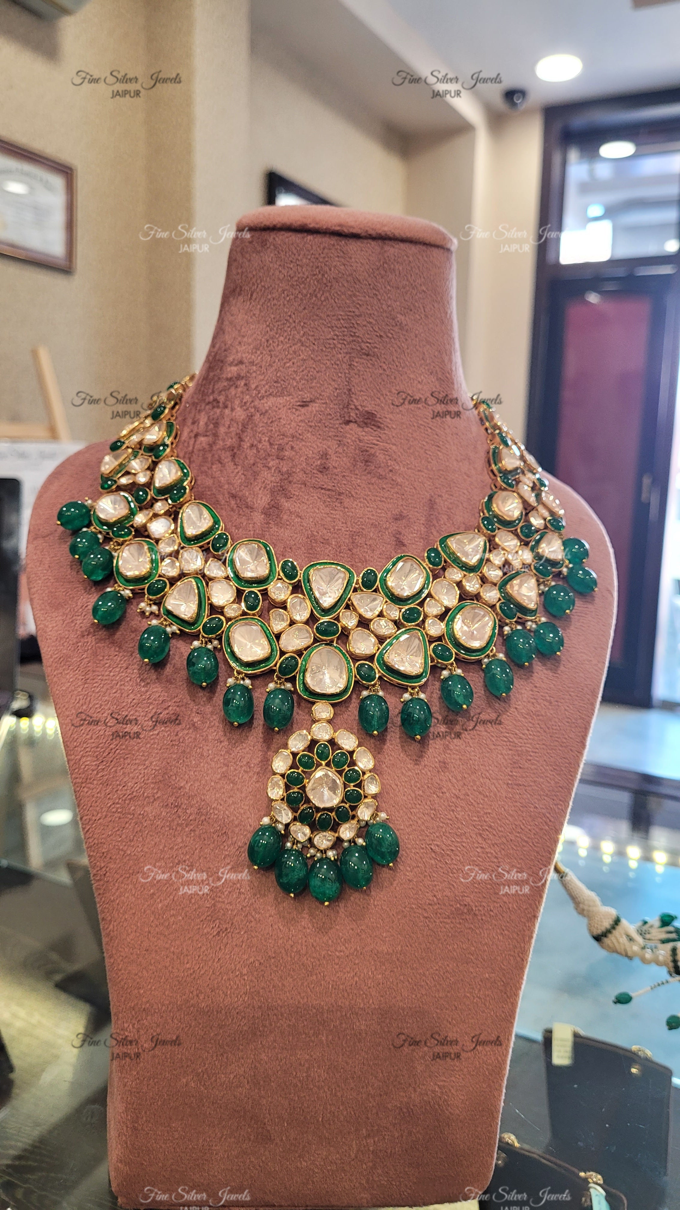 MAHARANI GREEN EMERALD LONG NECKLACE finesilverjewels