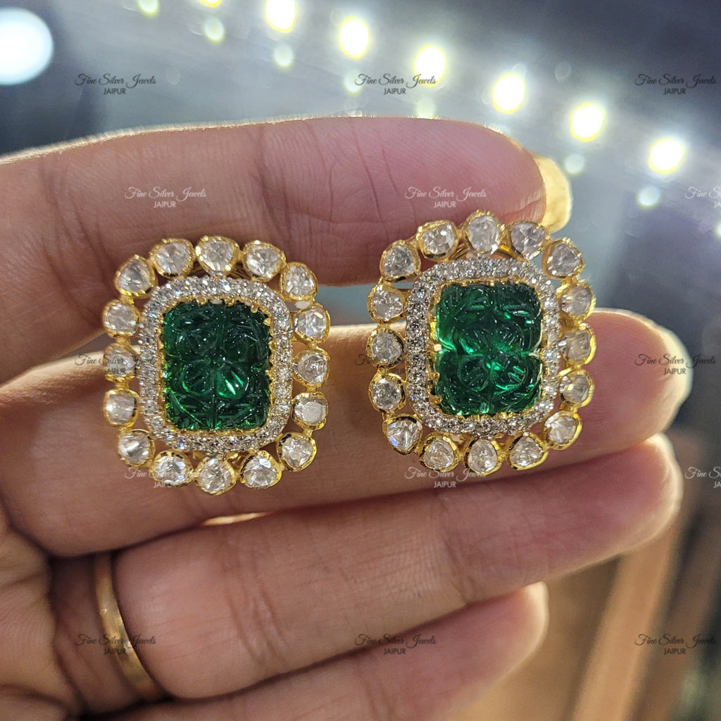 MASPARA POLKI EMERALD STUD EARRING finesilverjewels
