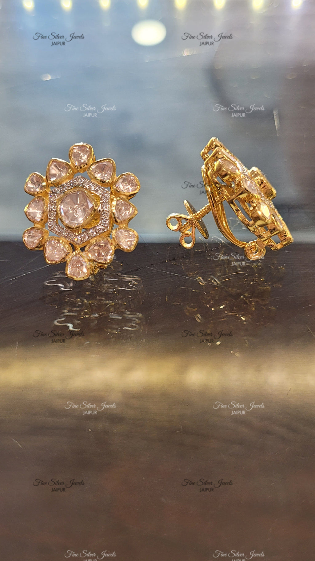 RABIYA POLKI STUD EARRING finesilverjewels
