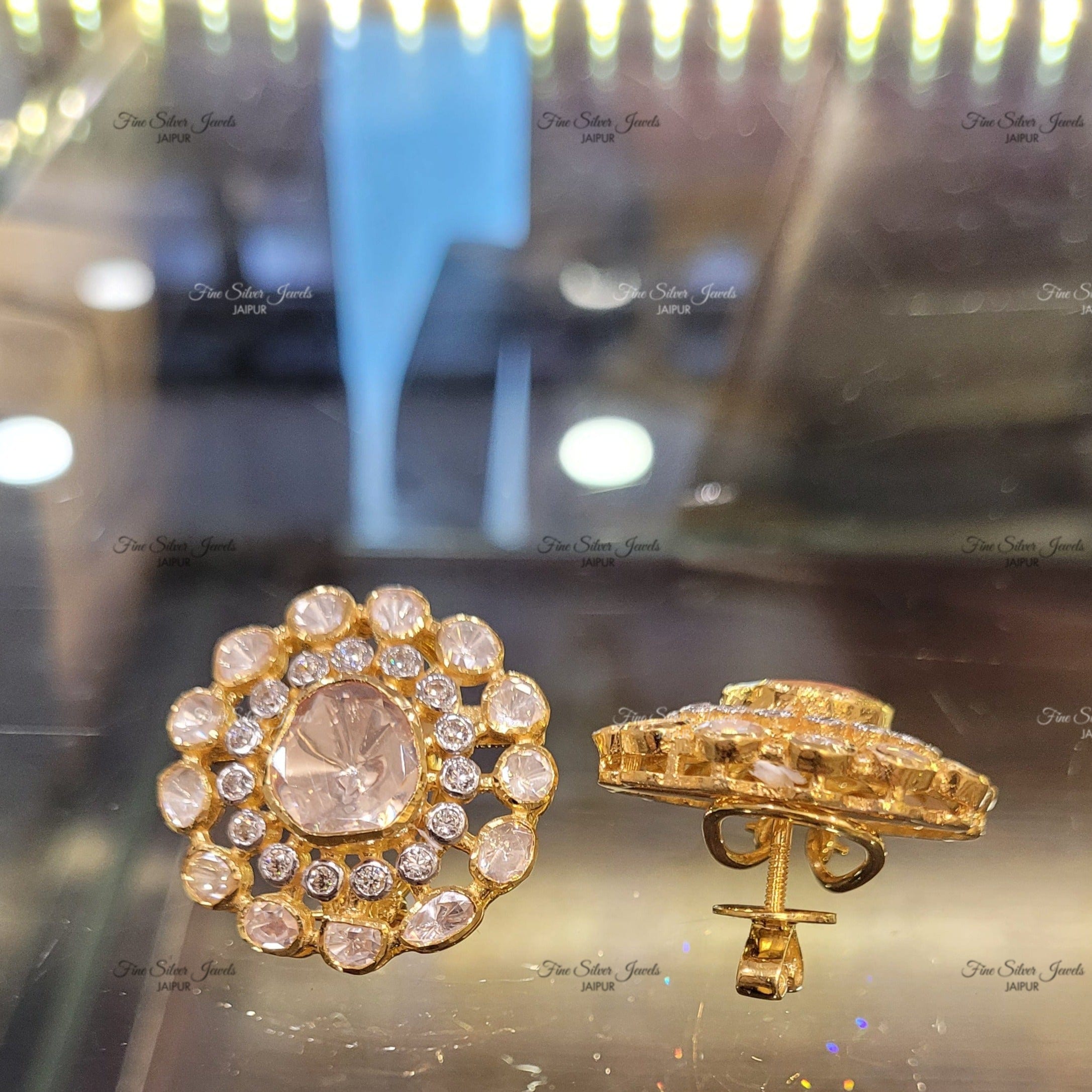 QIZAKAT FLORAL POLKI STUD EARRING finesilverjewels