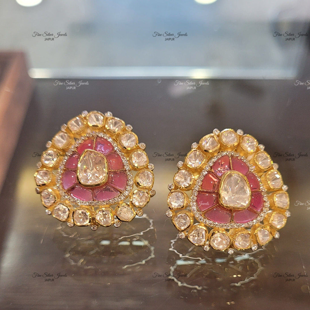 ZUNAIR RUBY POLKI STUD EARRING finesilverjewels