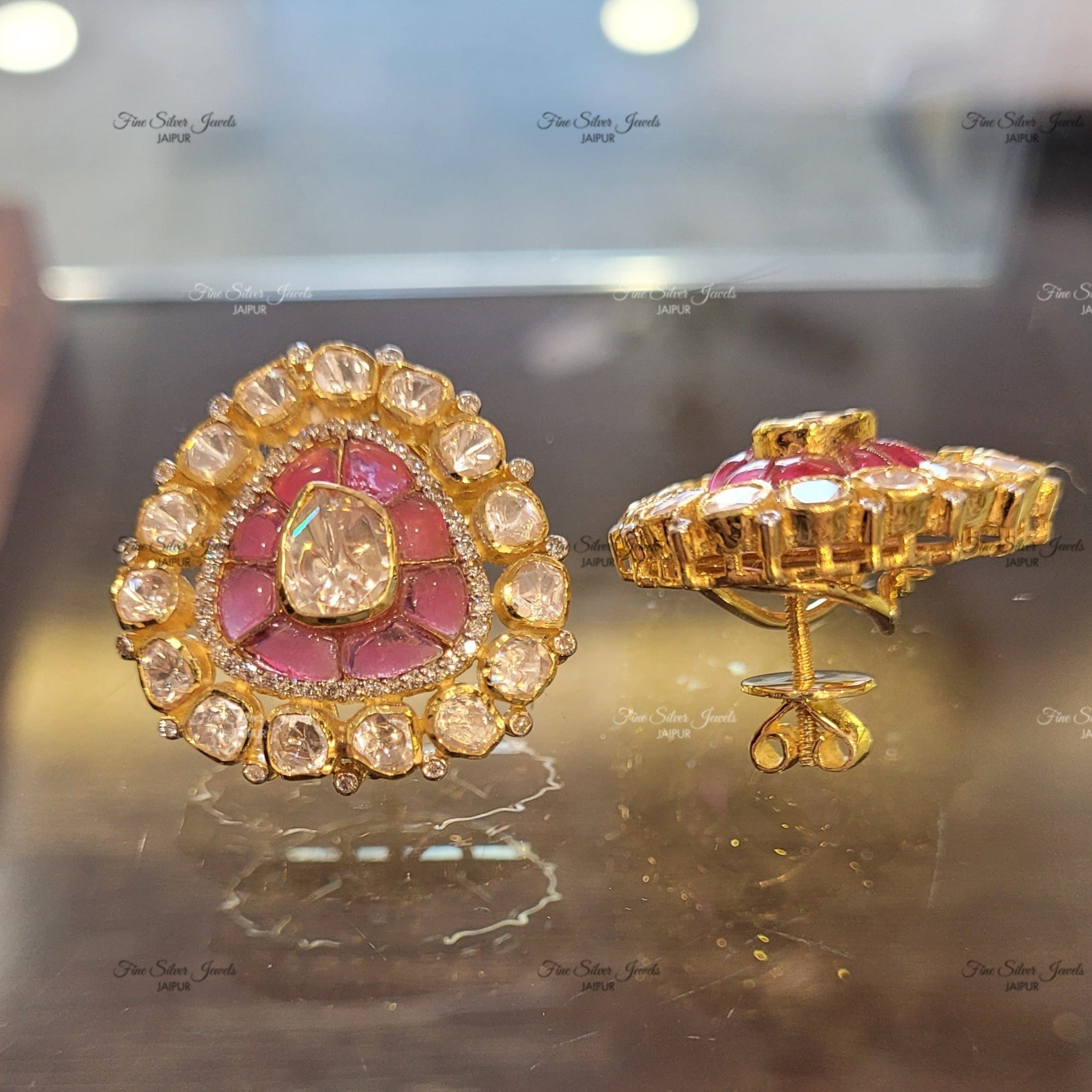 ZUNAIR RUBY POLKI STUD EARRING finesilverjewels