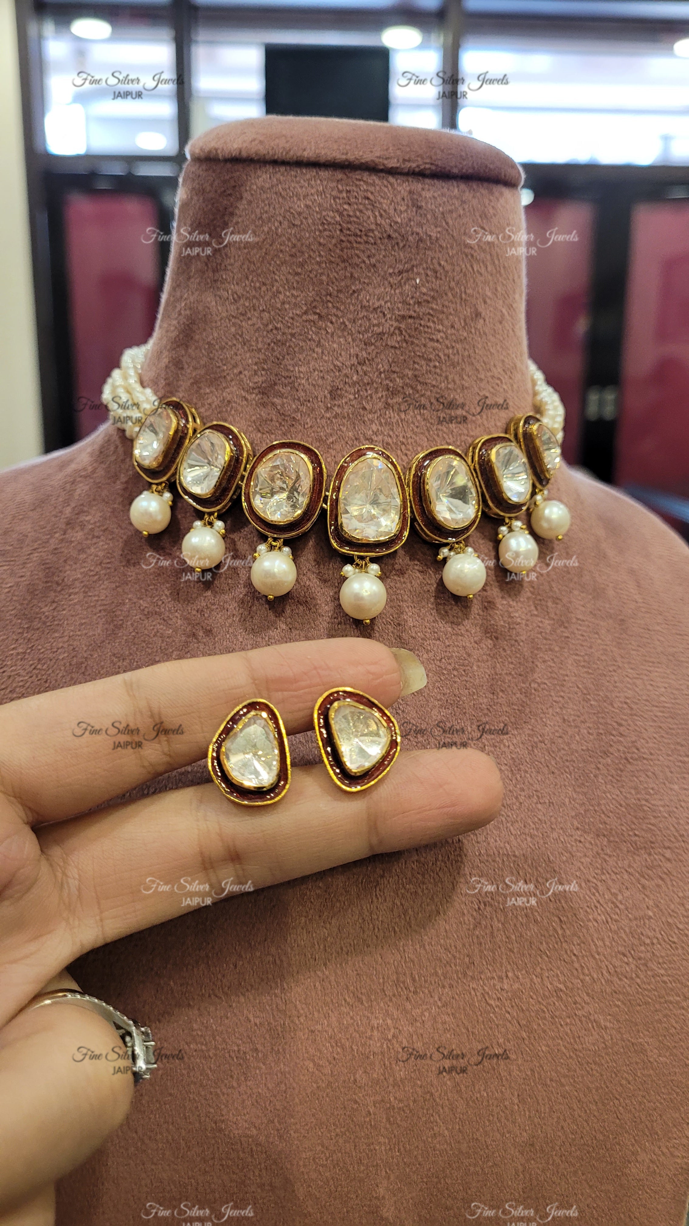 92.5 silver kiara polki necklace set finesilverjewels