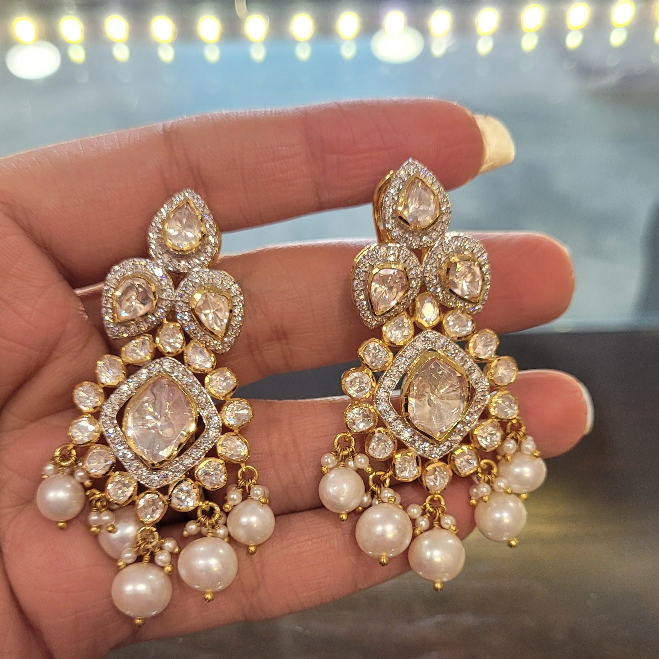 Silver Party Wear Pink Ruby Polki Kundan Sliver Moissanite Earring at Rs  20100/pair in Jaipur