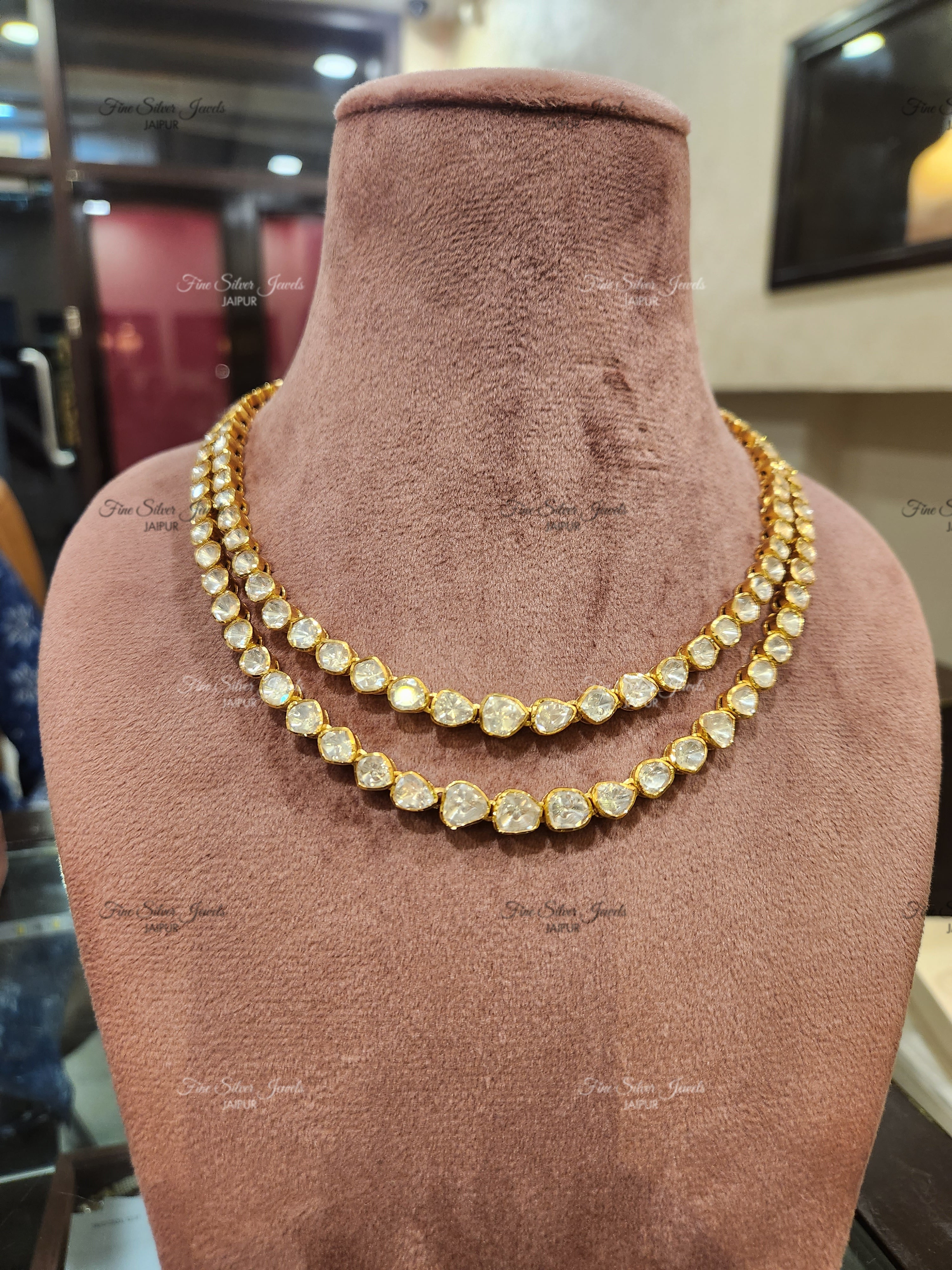 ELEGANT DOUBLE LINE POLKI NECKLACE finesilverjewels