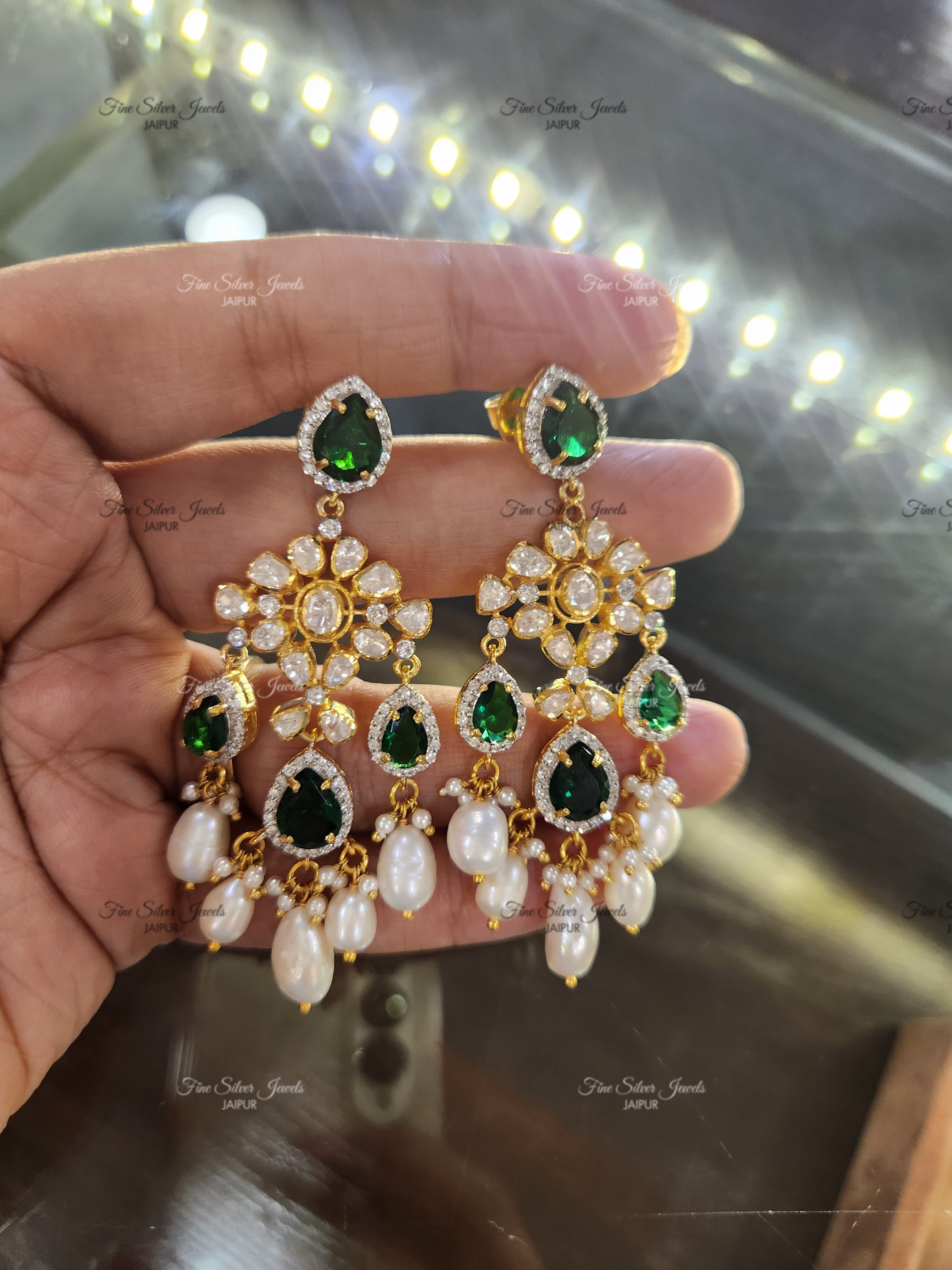 92.5 silver Meera polki earrings finesilverjewels