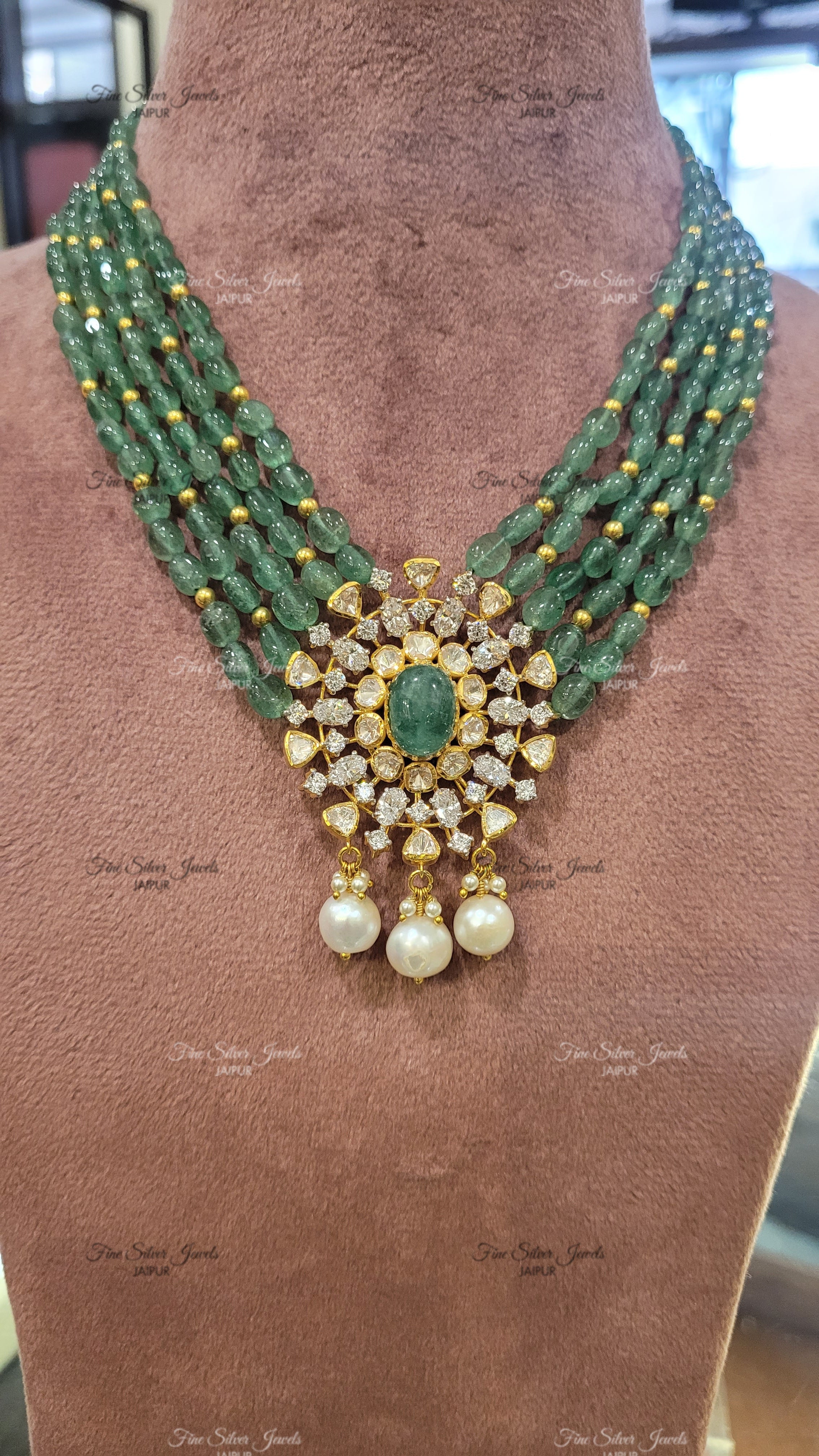 925 silver Chitra polki necklace finesilverjewels