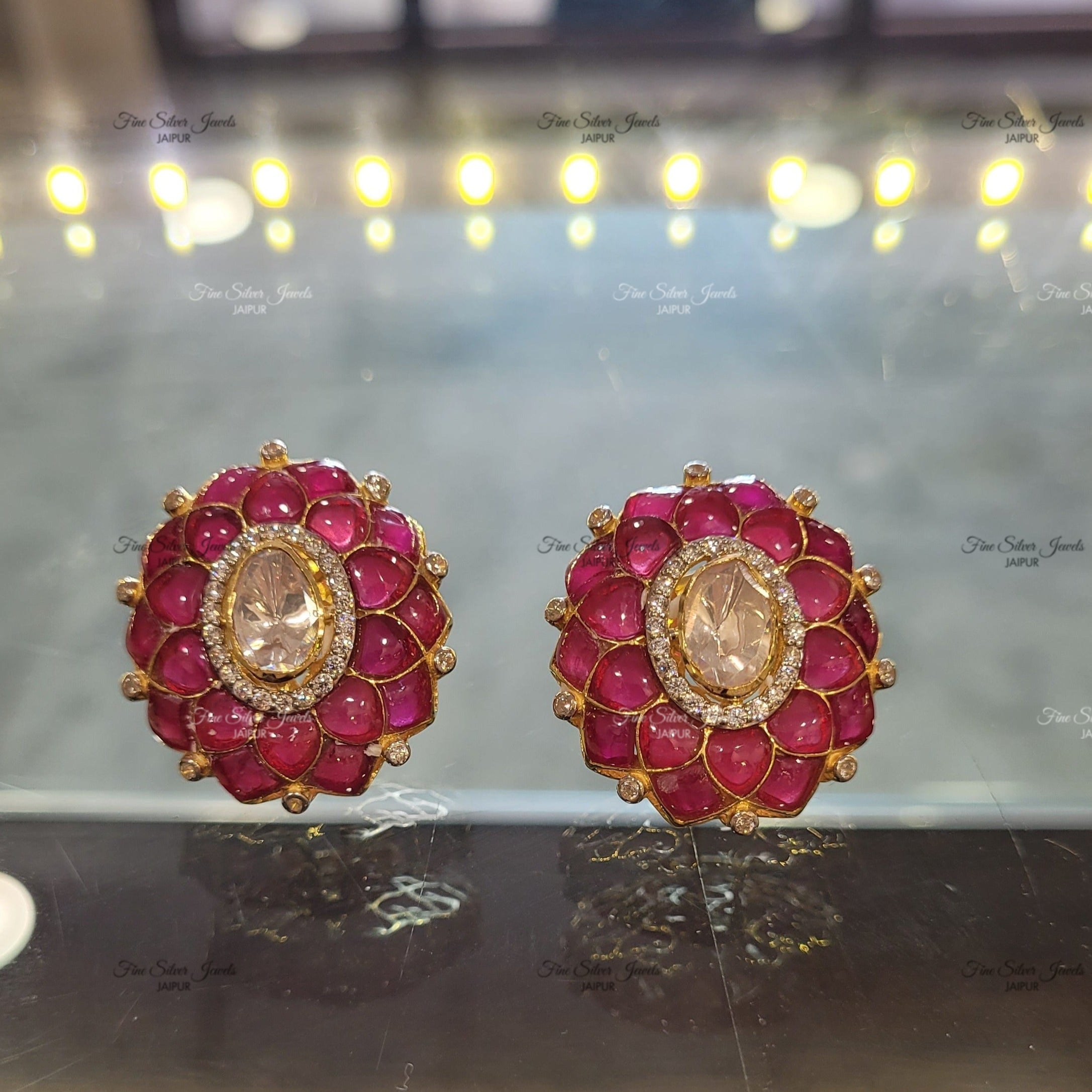 925 Silver Noor Polki Earrings finesilverjewels