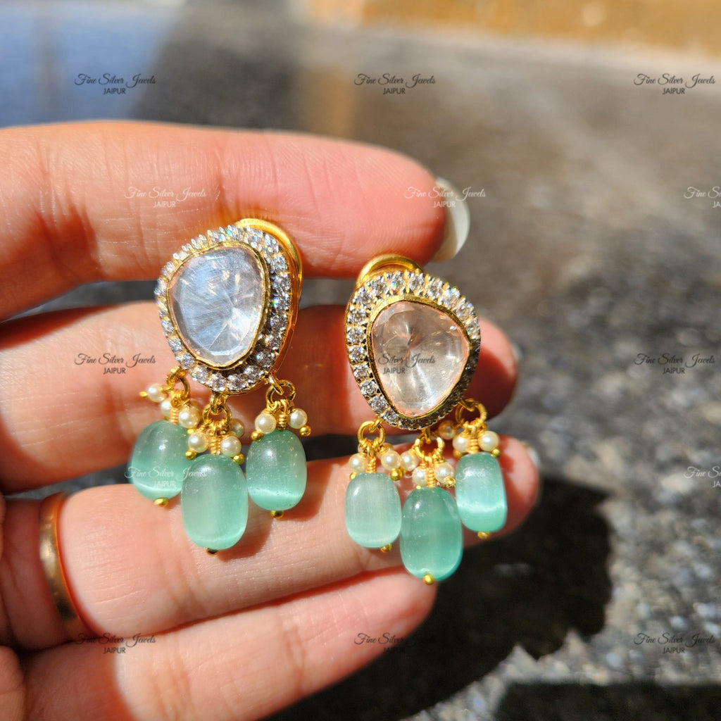 925 Silver Naaz Polki Earrings finesilverjewels