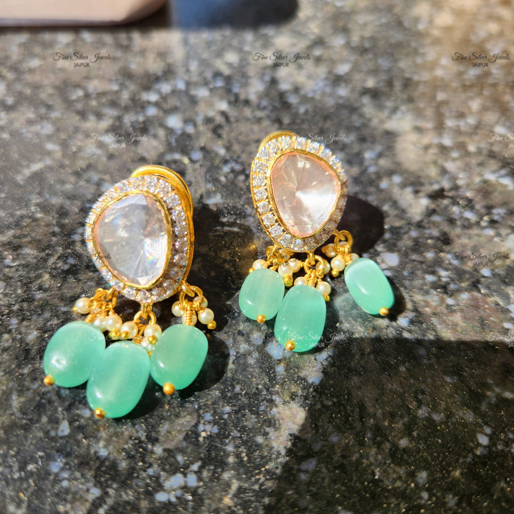 925 Silver Naaz Polki Earrings finesilverjewels