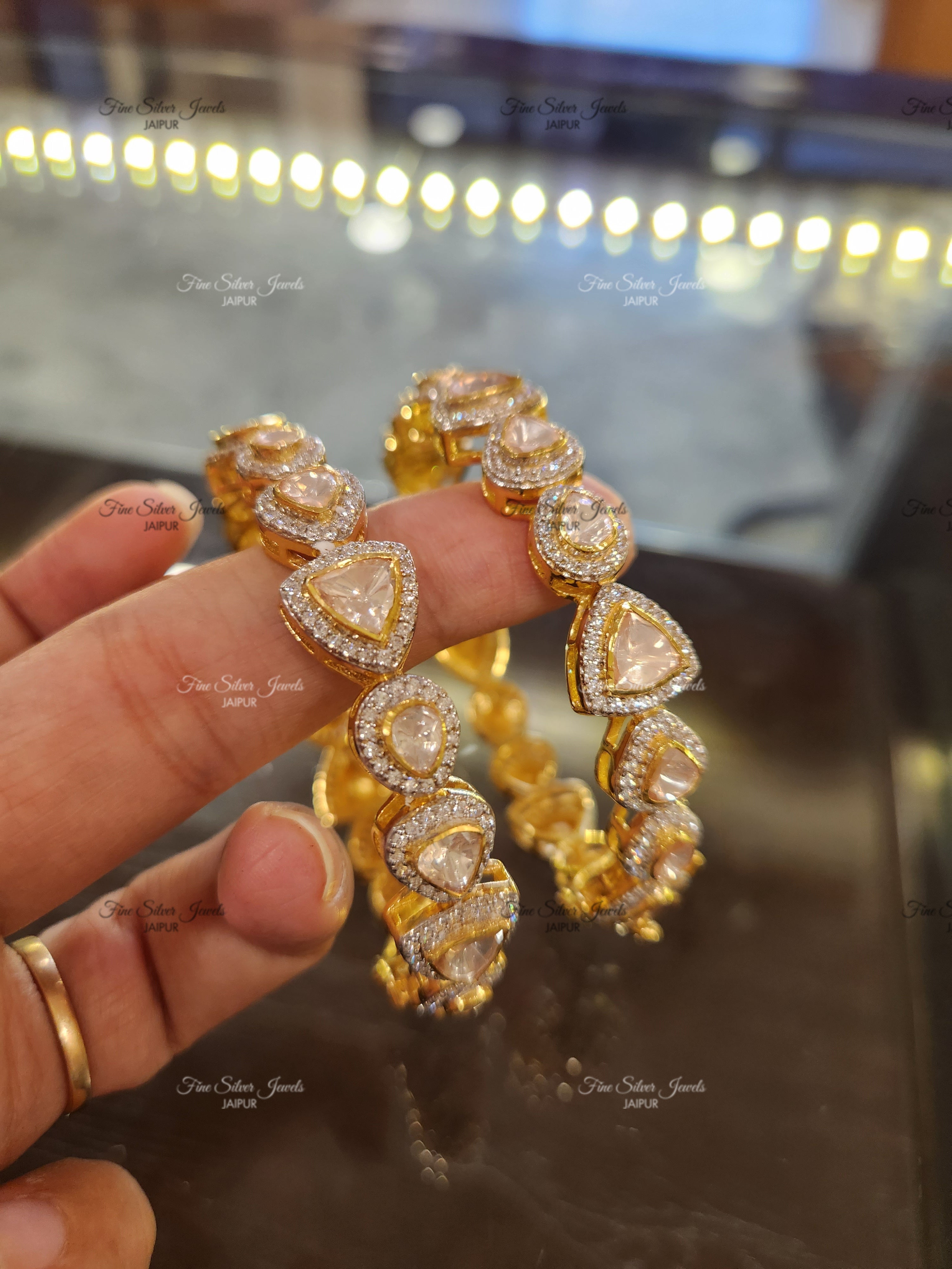 925 Silver Matyasa Polki bangle (set of 2) finesilverjewels